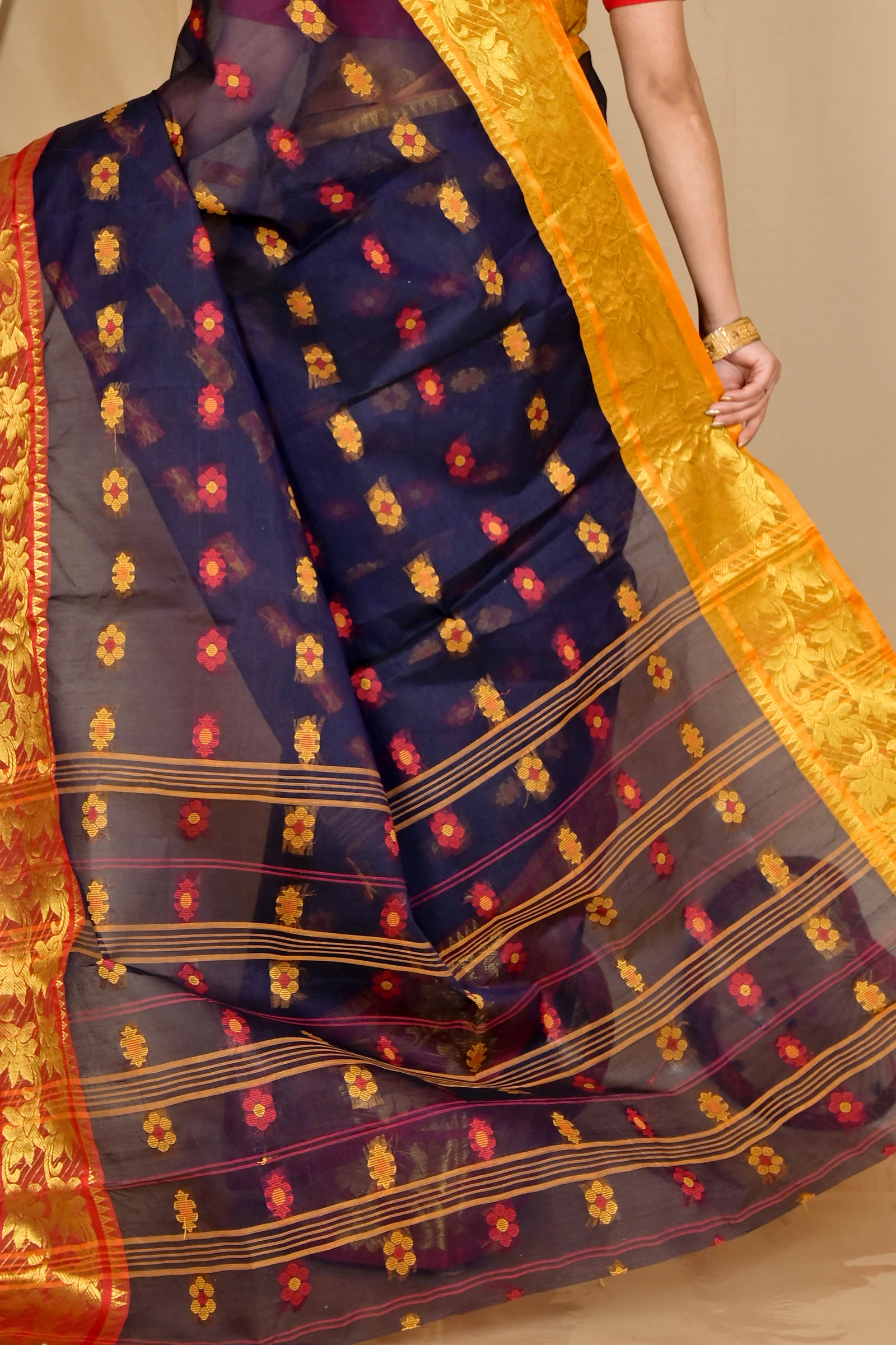 Naby Blue Pure Cotton Dui_Has Tant Saree (868)