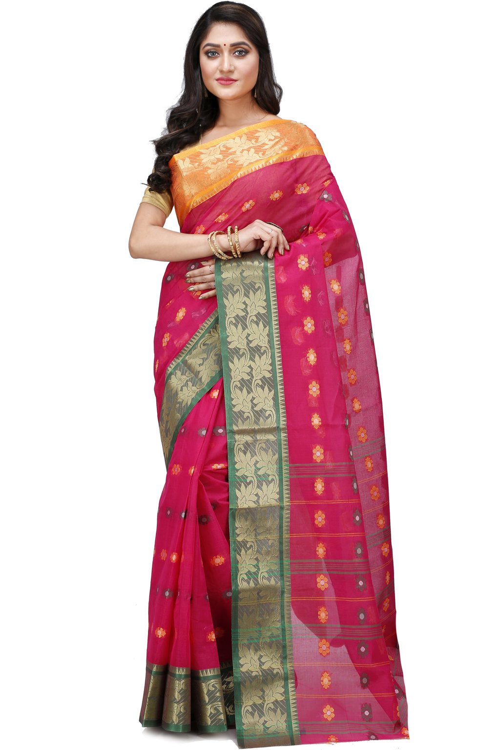 Red Pure Cotton Dui_Has Tant Saree (869)