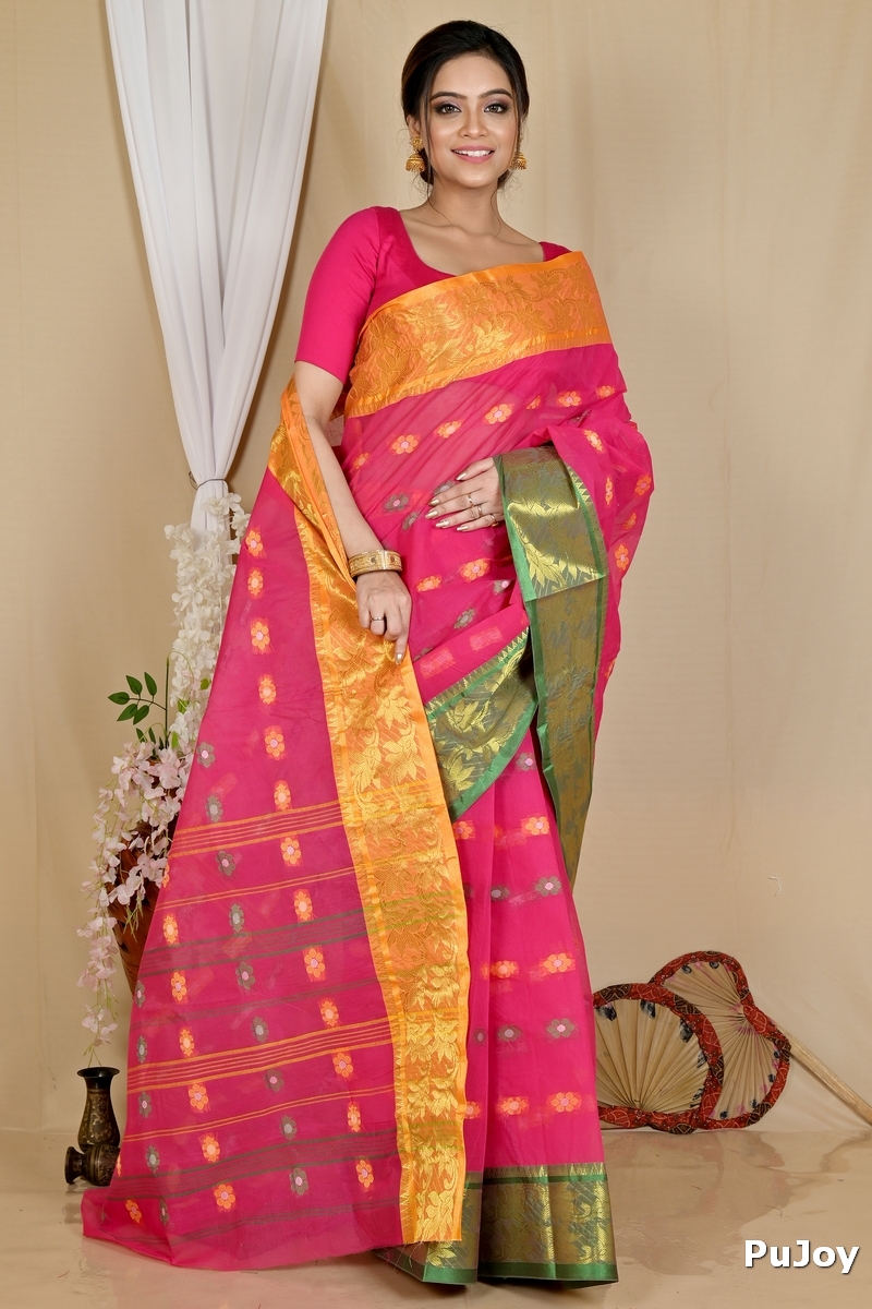 Red Pure Cotton Dui_Has Tant Saree (869)