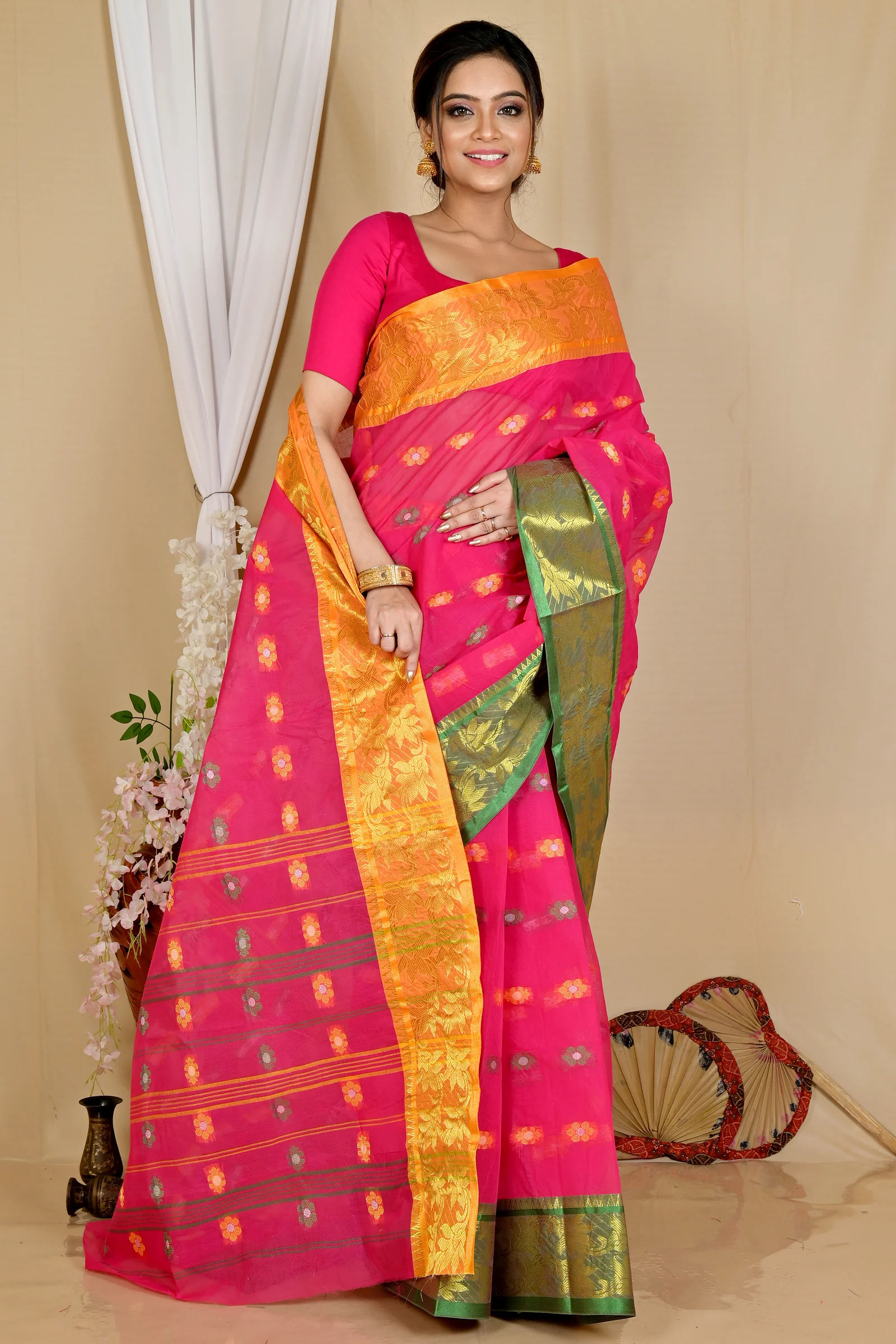 Red Pure Cotton Dui_Has Tant Saree (869)