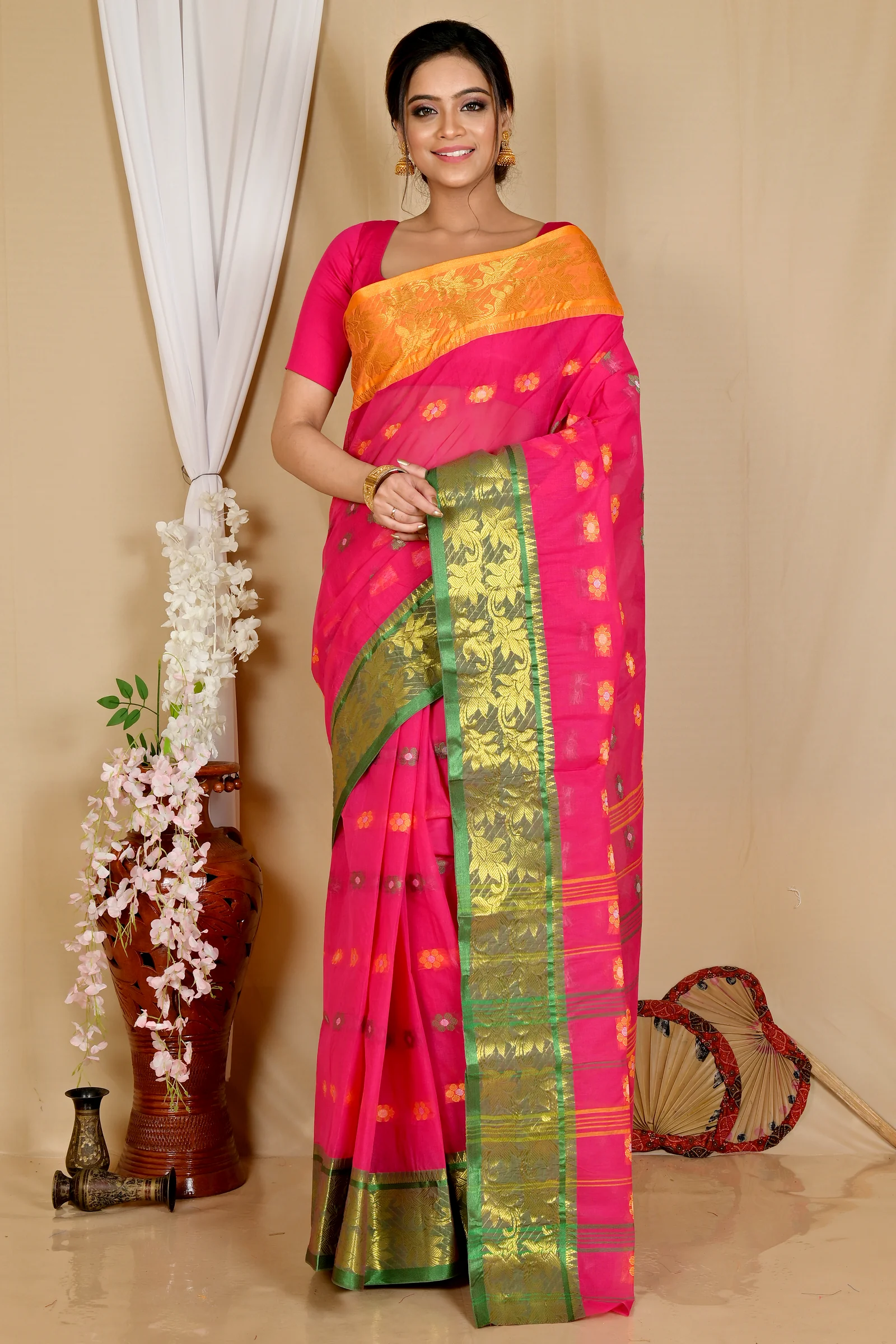Red Pure Cotton Dui_Has Tant Saree (869)