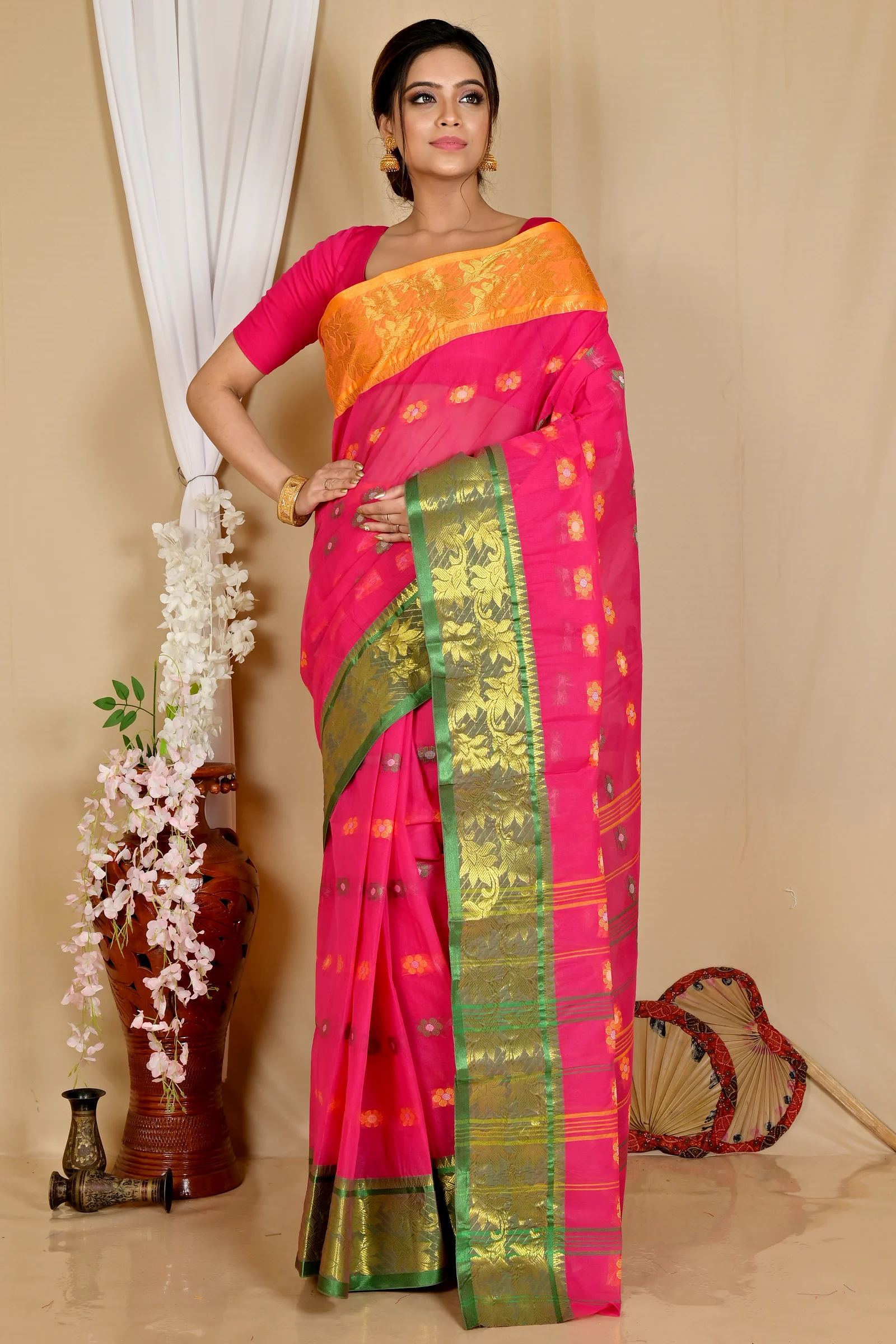 Red Pure Cotton Dui_Has Tant Saree (869)