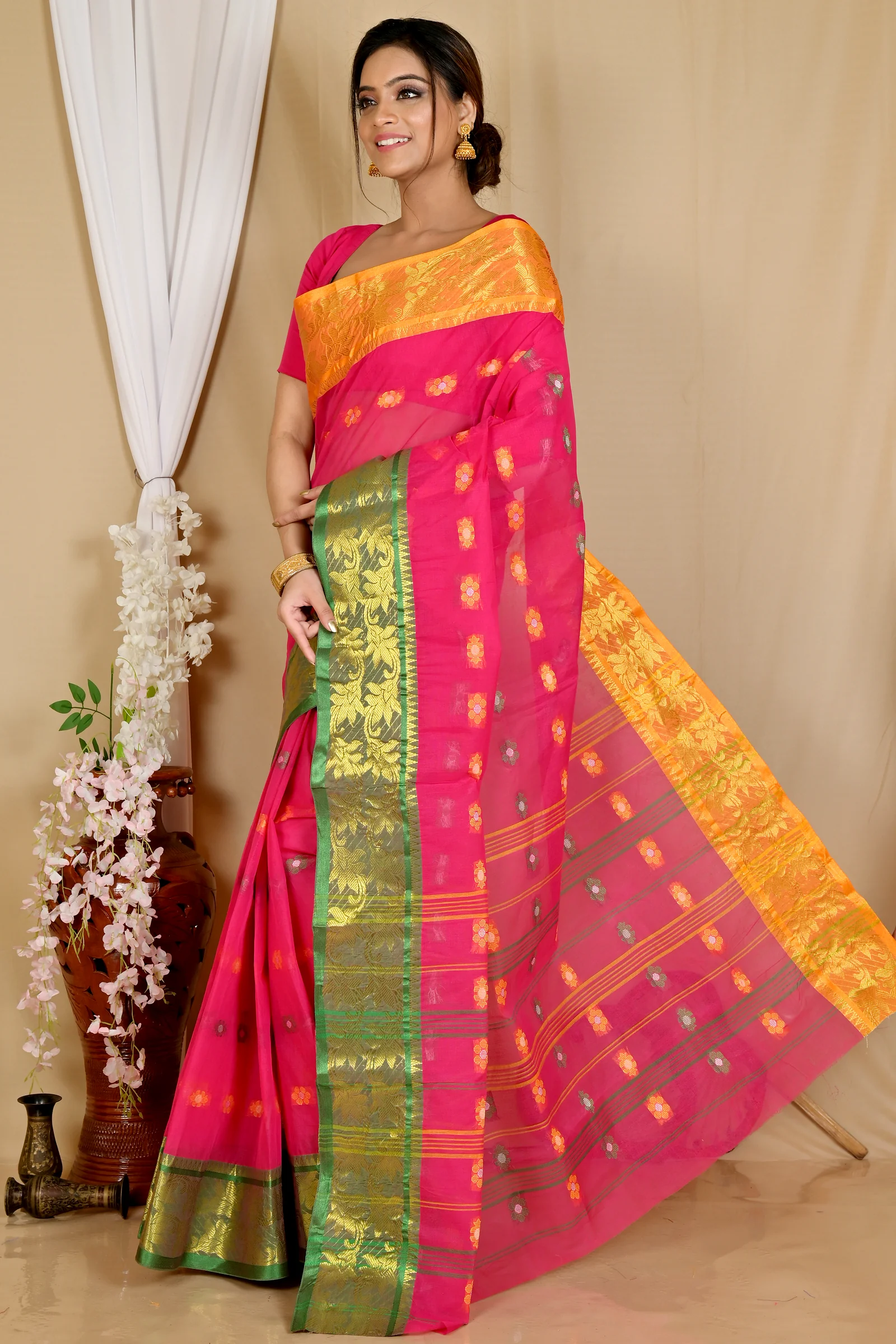 Red Pure Cotton Dui_Has Tant Saree (869)