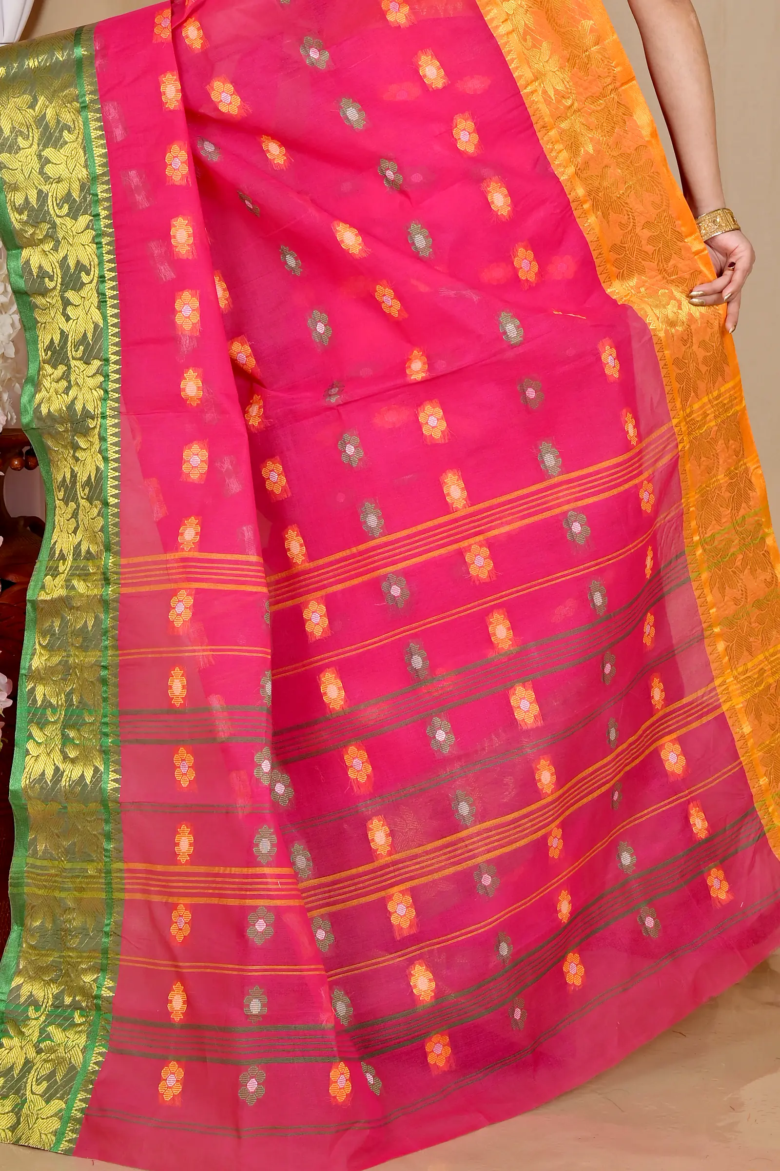 Red Pure Cotton Dui_Has Tant Saree (869)