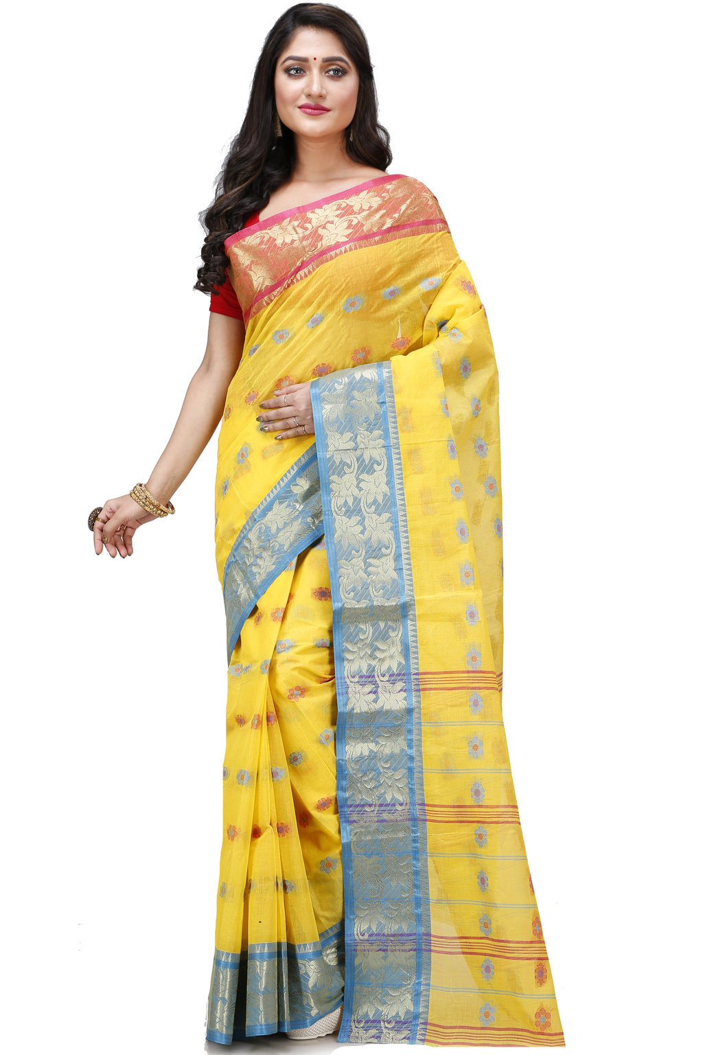 Yellow Pure Cotton Dui_Has Tant Saree (870)