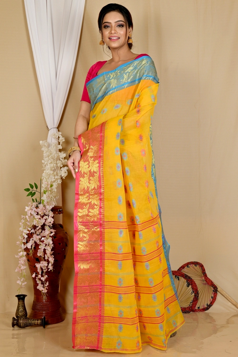 Yellow Pure Cotton Dui_Has Tant Saree (870)