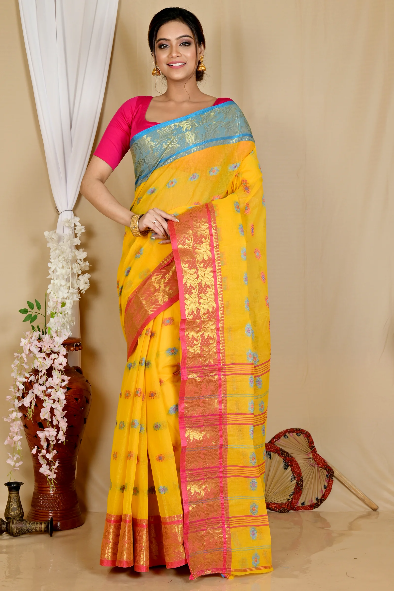 Yellow Pure Cotton Dui_Has Tant Saree (870)