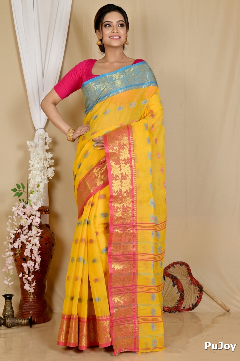 Yellow Pure Cotton Dui_Has Tant Saree (870)