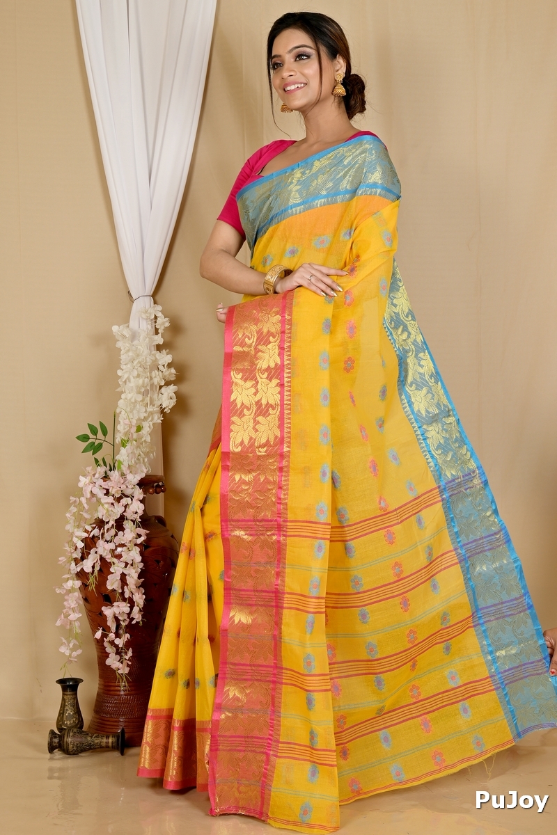 Yellow Pure Cotton Dui_Has Tant Saree (870)