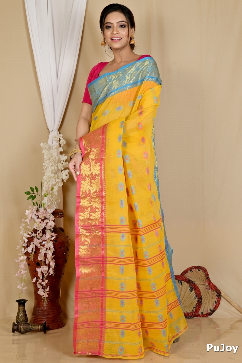 Yellow Pure Cotton Dui_Has Tant Saree (870)