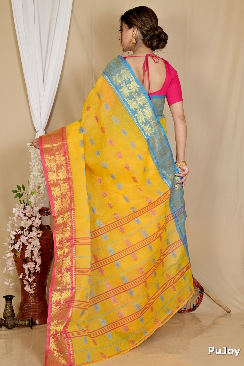 Yellow Pure Cotton Dui_Has Tant Saree (870)