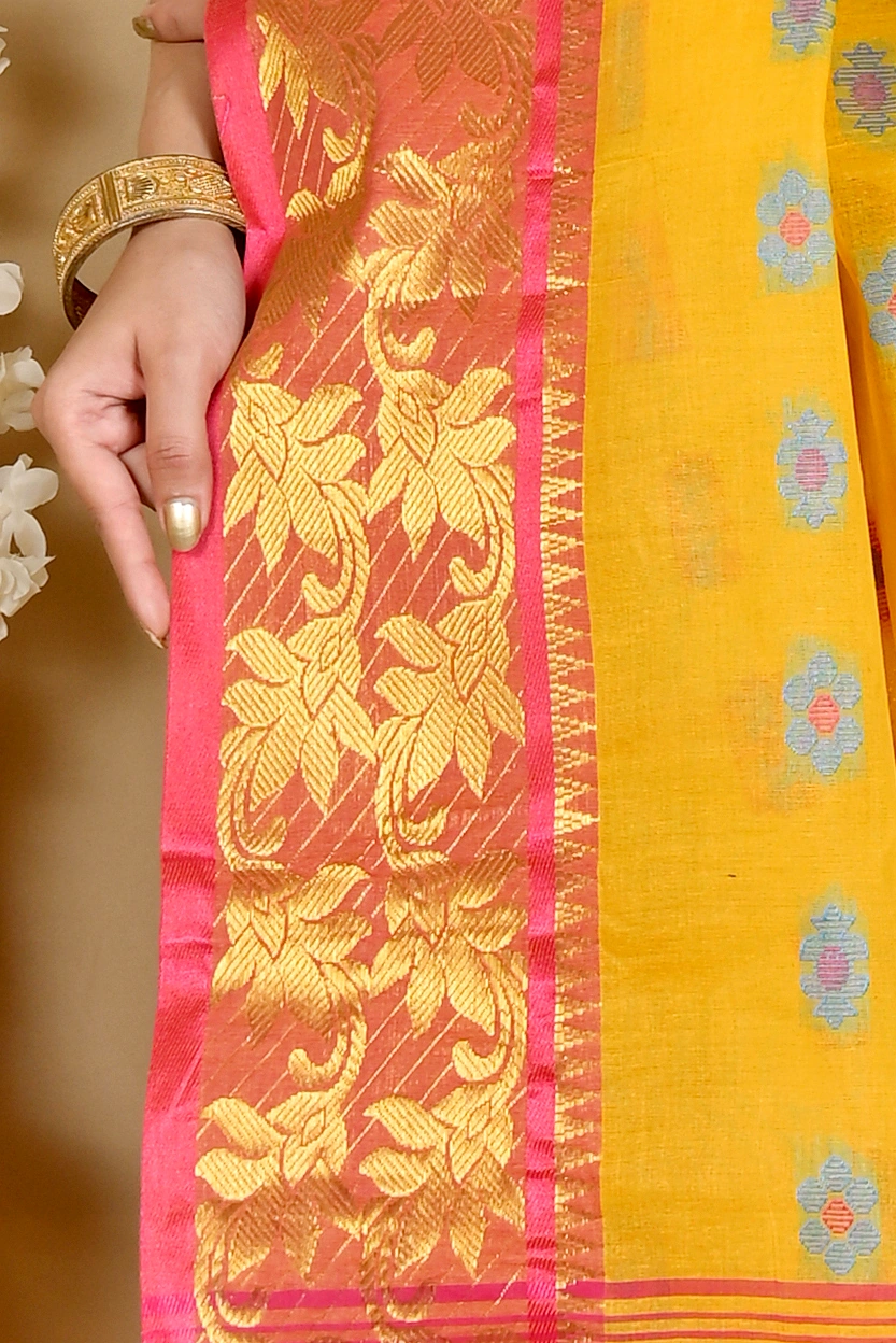 Yellow Pure Cotton Dui_Has Tant Saree (870)