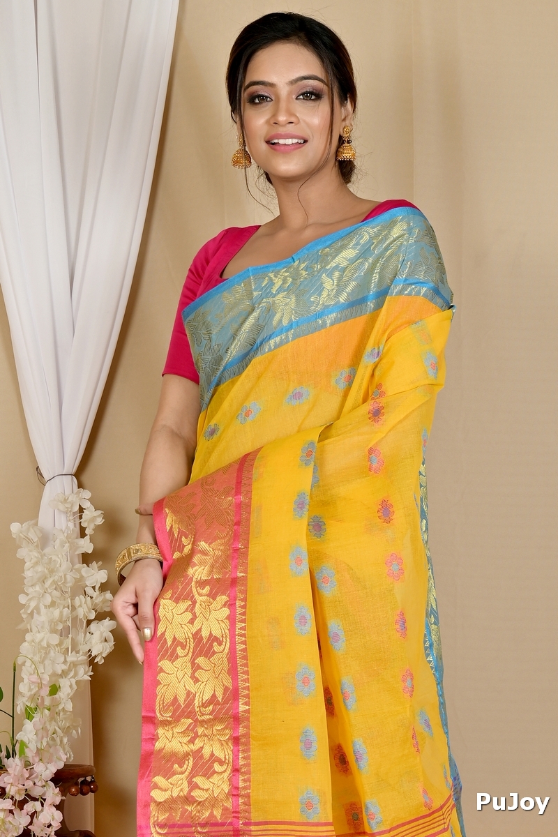 Yellow Pure Cotton Dui_Has Tant Saree (870)
