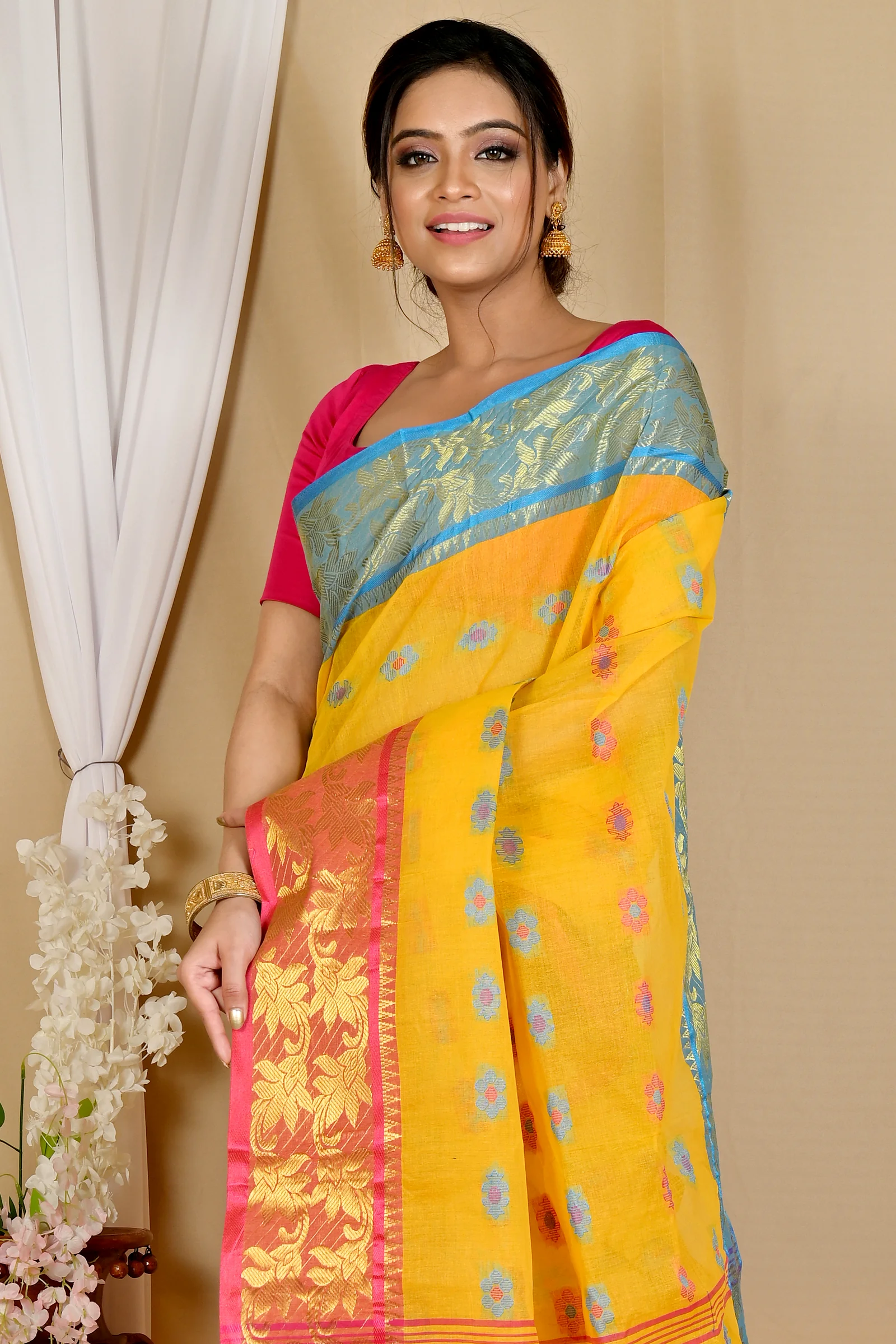 Yellow Pure Cotton Dui_Has Tant Saree (870)