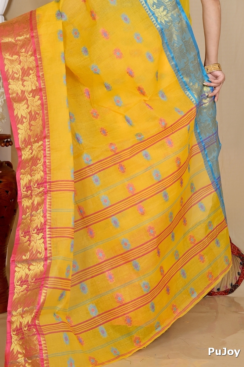 Yellow Pure Cotton Dui_Has Tant Saree (870)
