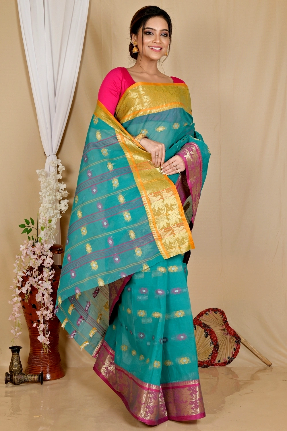 Green Pure Cotton Dui_Has Tant Saree (871)