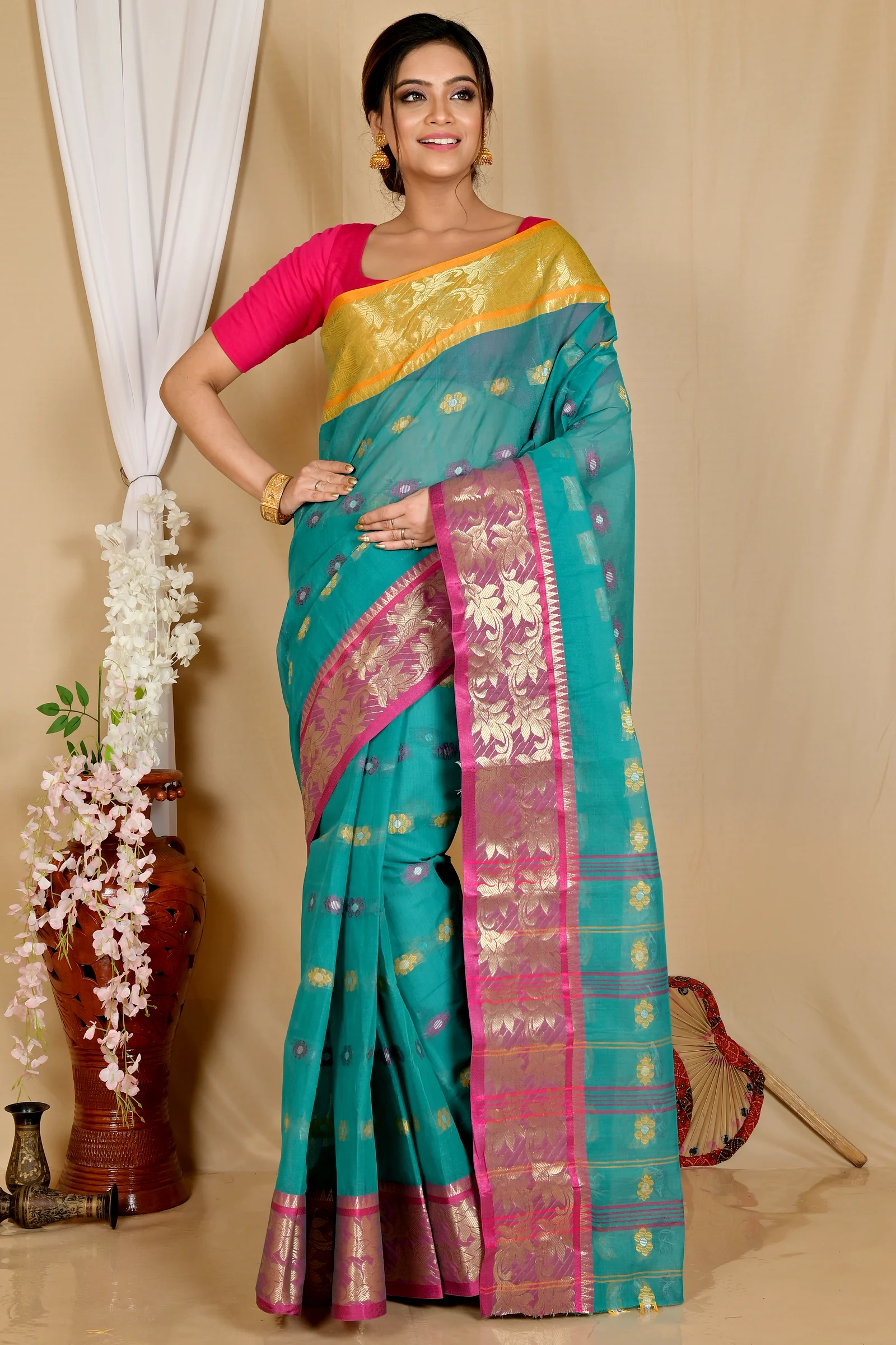 Green Pure Cotton Dui_Has Tant Saree (871)