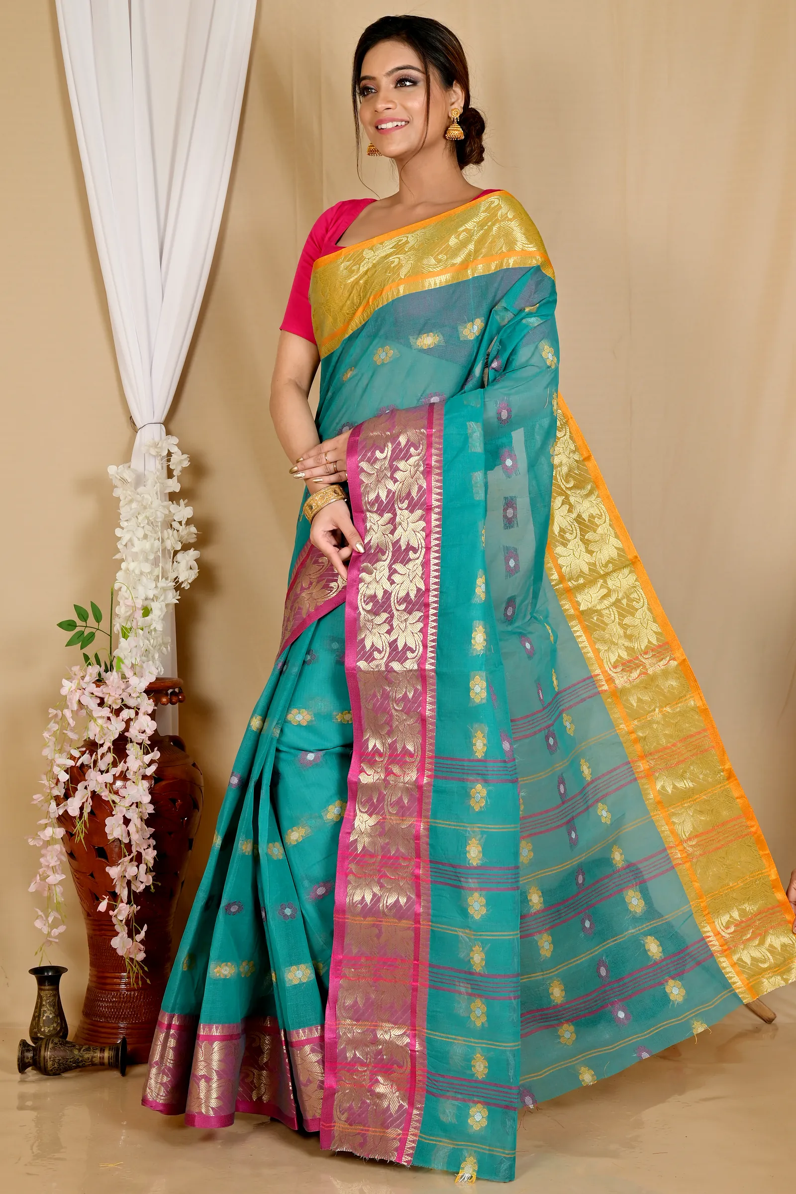 Green Pure Cotton Dui_Has Tant Saree (871)