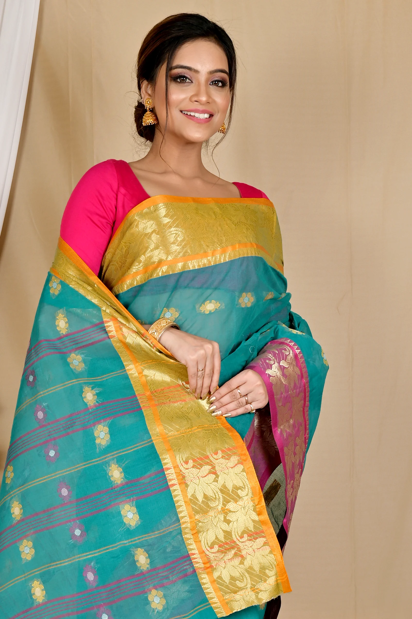 Green Pure Cotton Dui_Has Tant Saree (871)