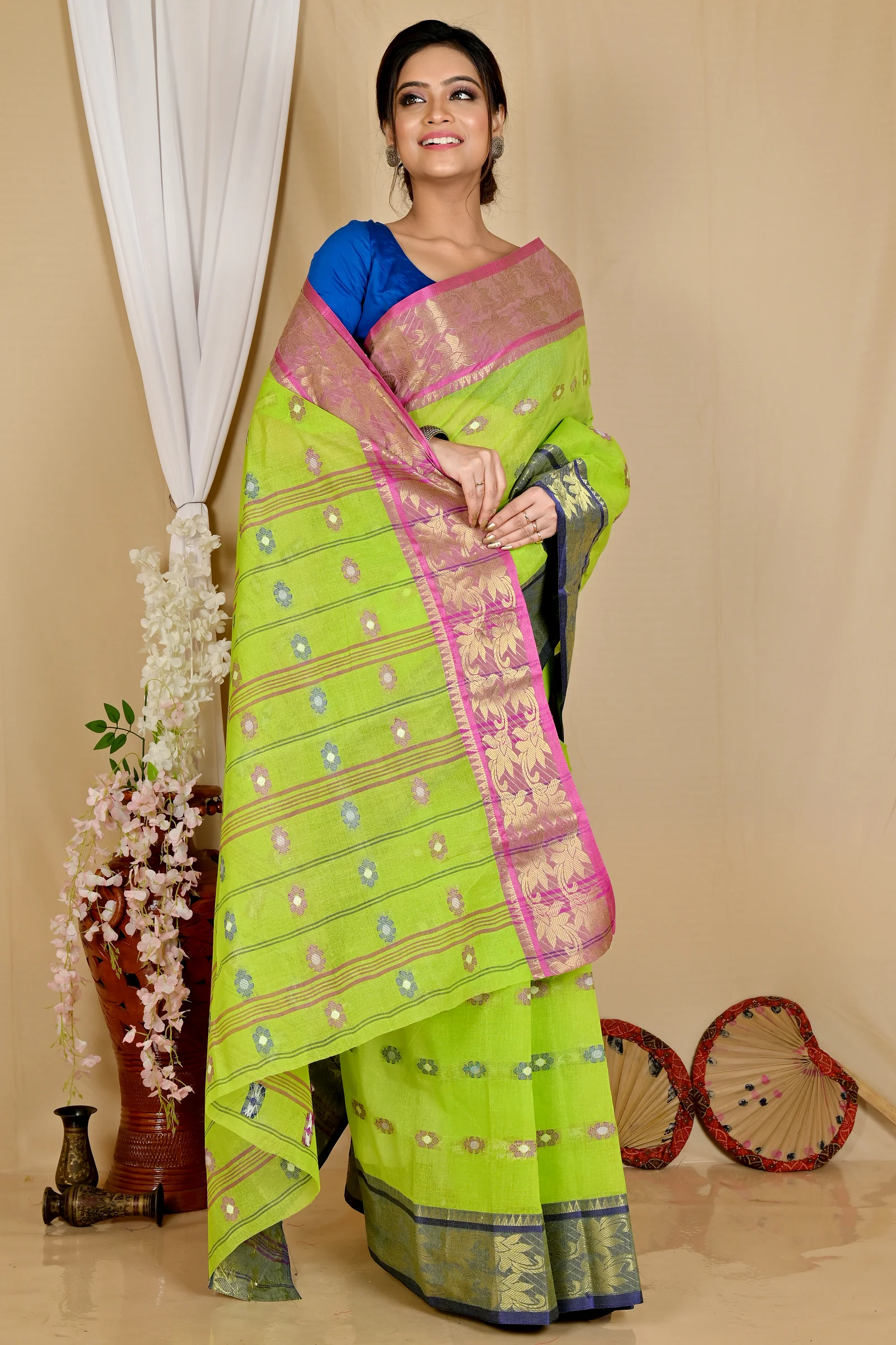 Light Green Pure Cotton Dui_Has Tant Saree (872)