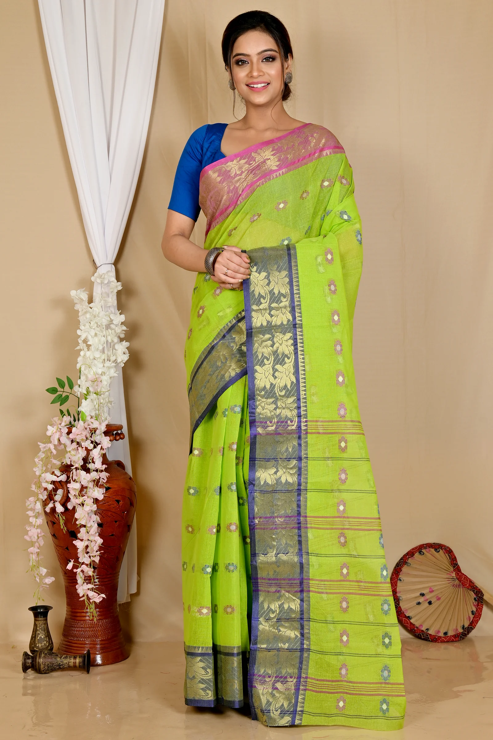 Light Green Pure Cotton Dui_Has Tant Saree (872)