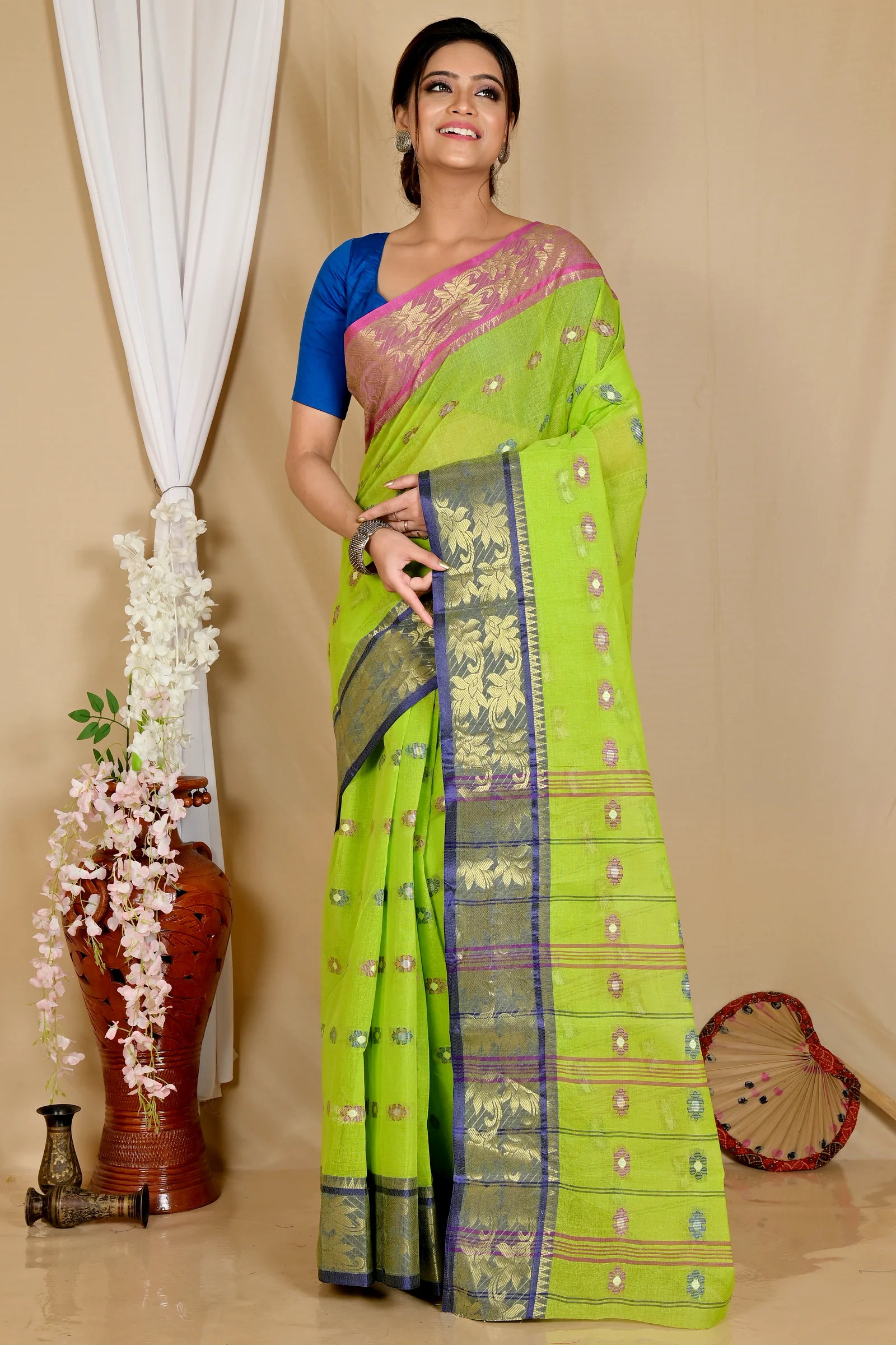 Light Green Pure Cotton Dui_Has Tant Saree (872)