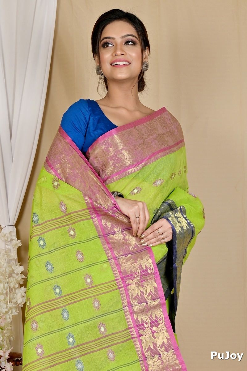 Light Green Pure Cotton Dui_Has Tant Saree (872)