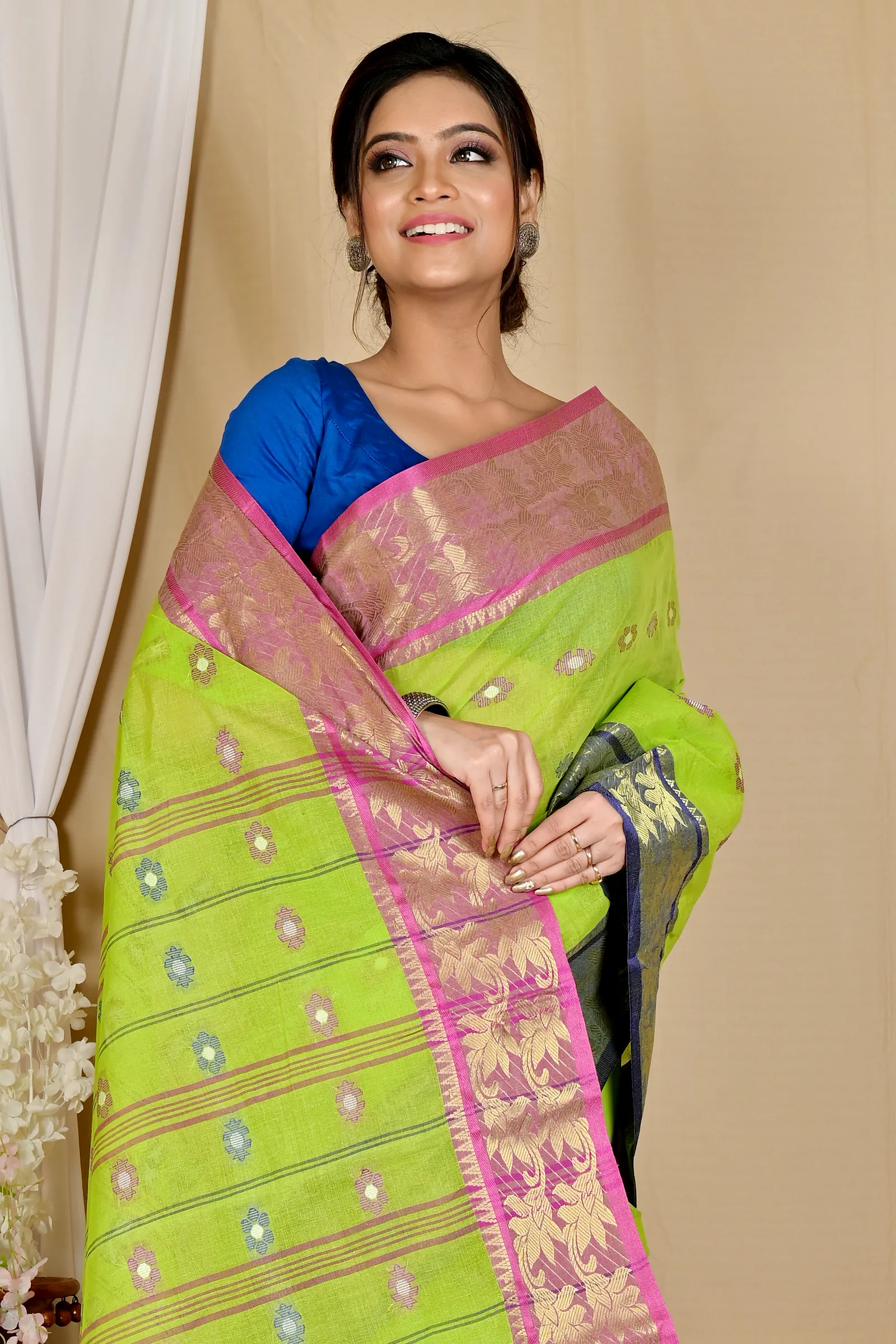 Light Green Pure Cotton Dui_Has Tant Saree (872)