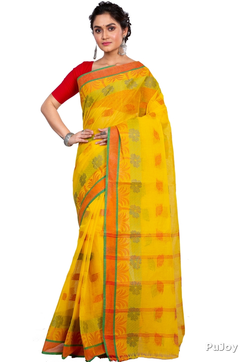 Yellow Pure Cotton TalGach Tant Saree (873)