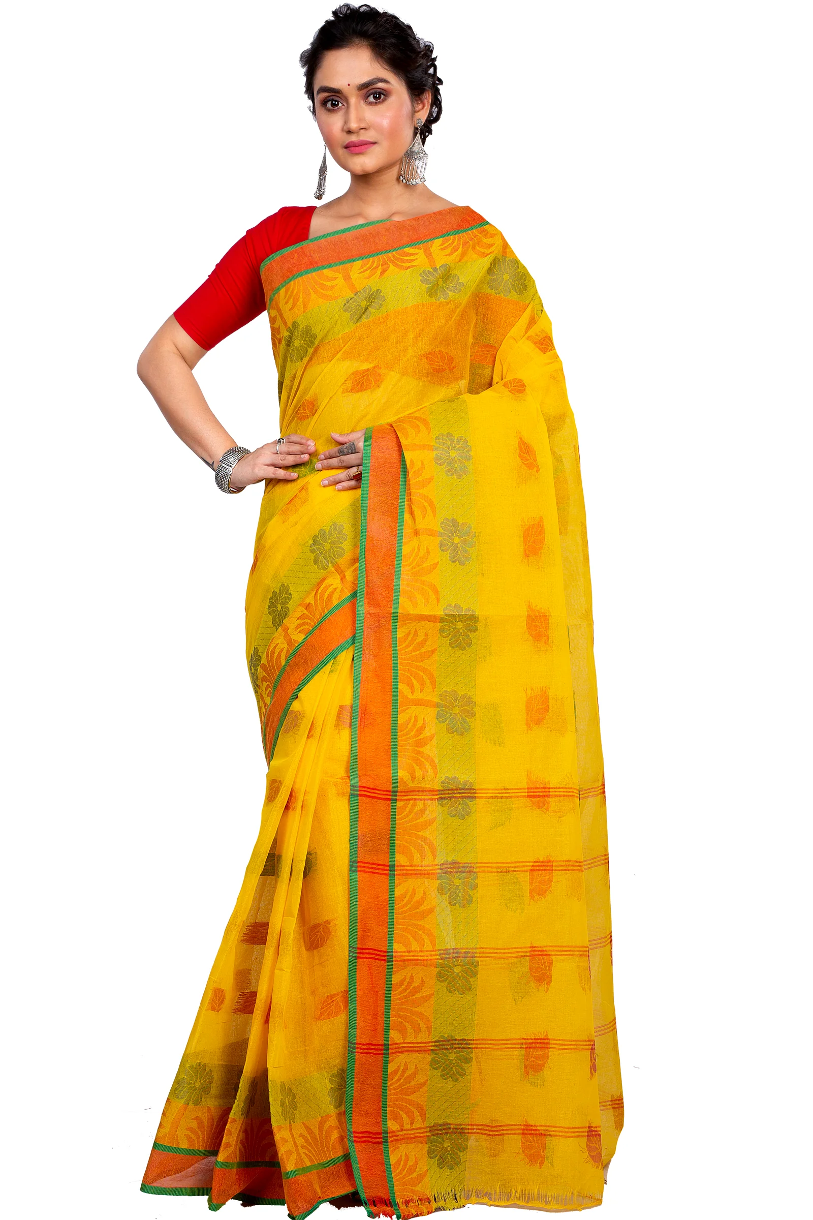 Yellow Pure Cotton TalGach Tant Saree (873)