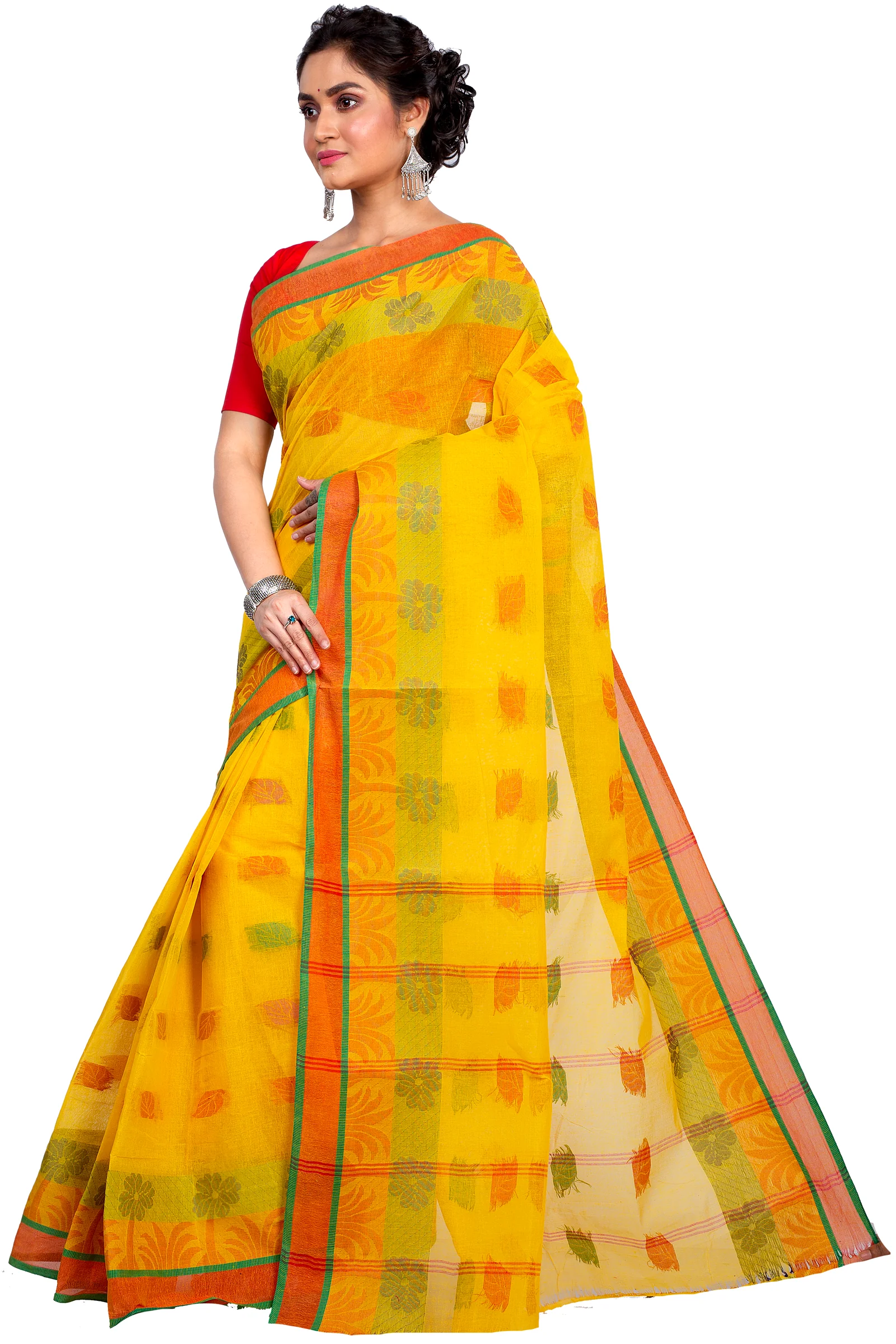 Yellow Pure Cotton TalGach Tant Saree (873)
