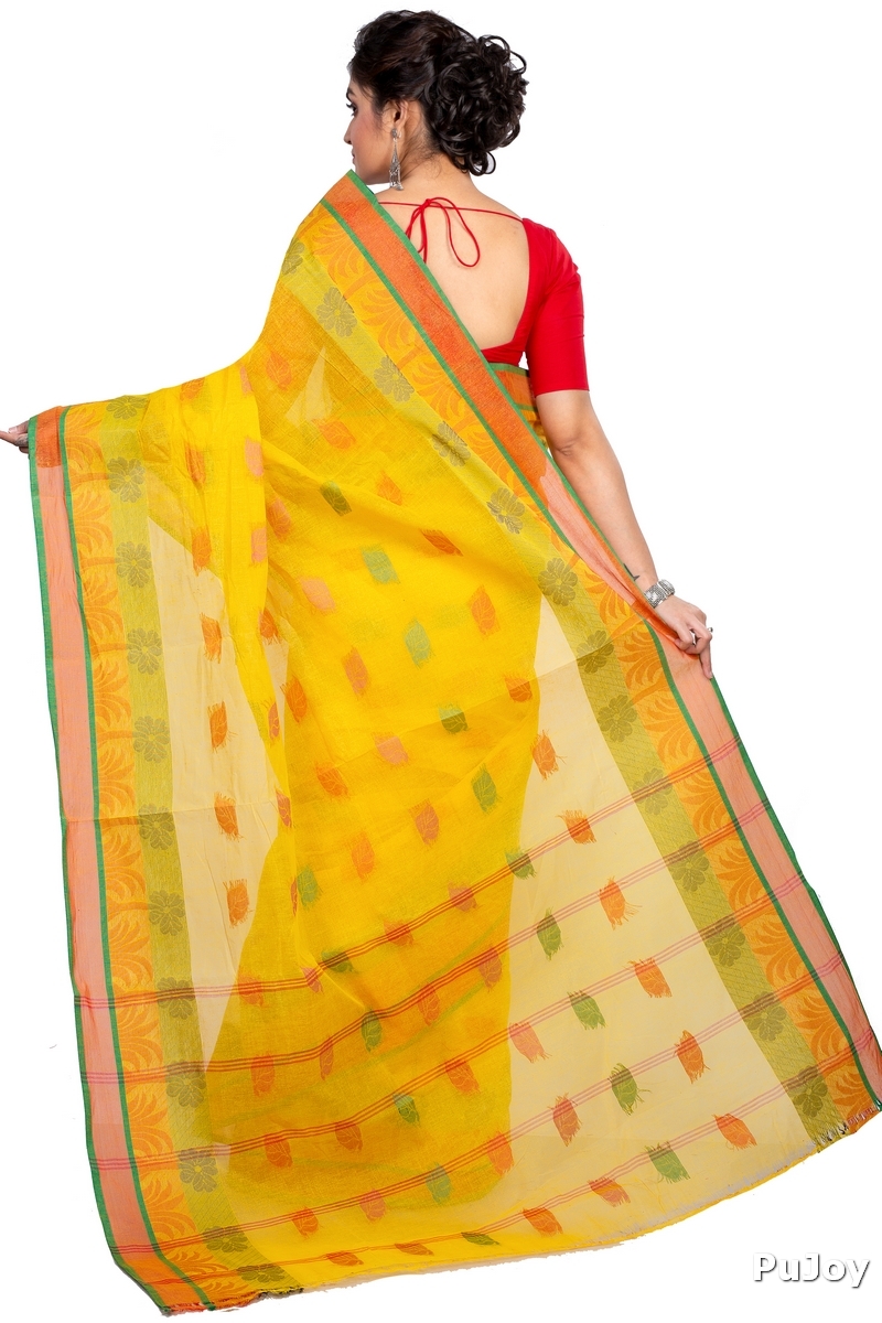Yellow Pure Cotton TalGach Tant Saree (873)