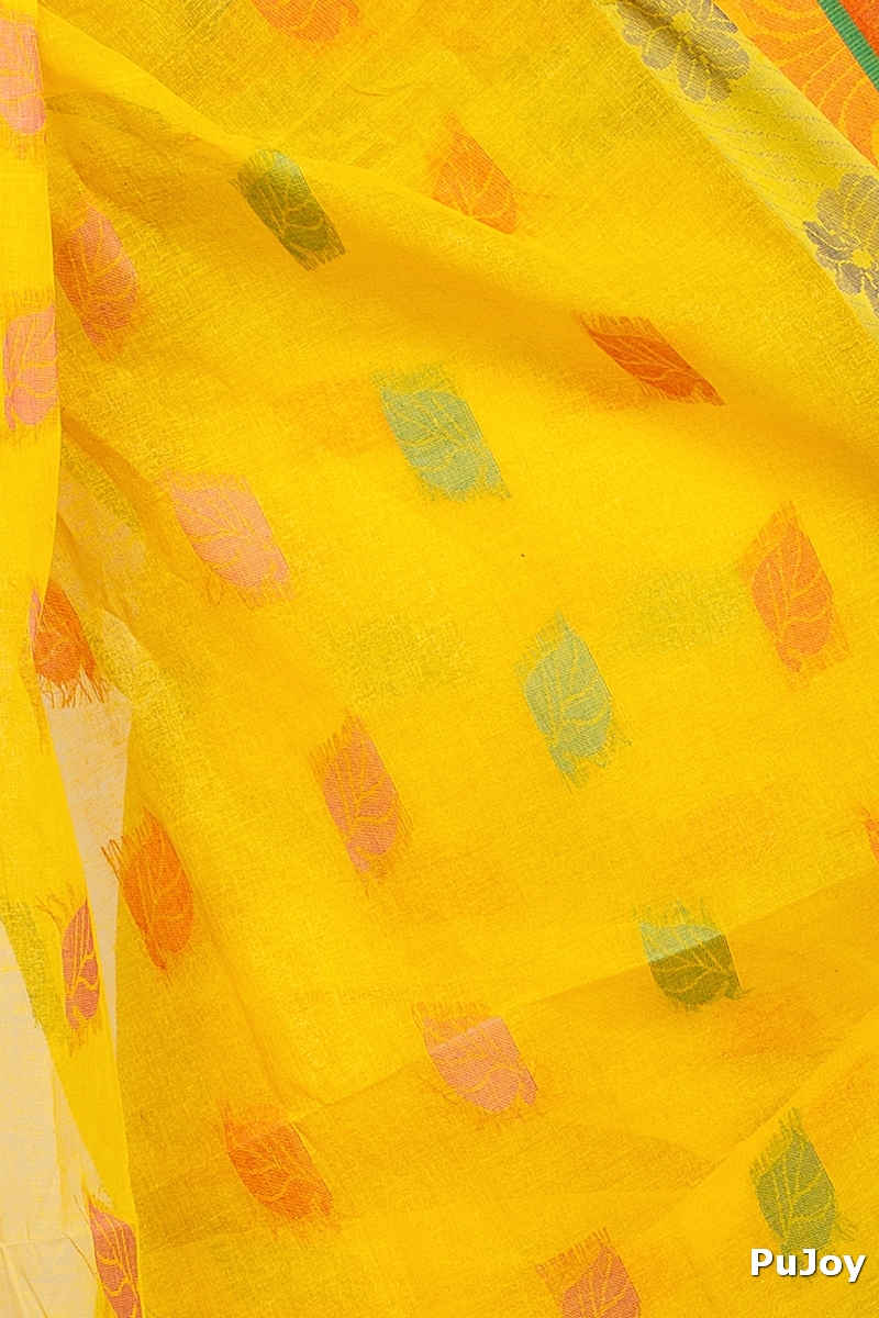 Yellow Pure Cotton TalGach Tant Saree (873)