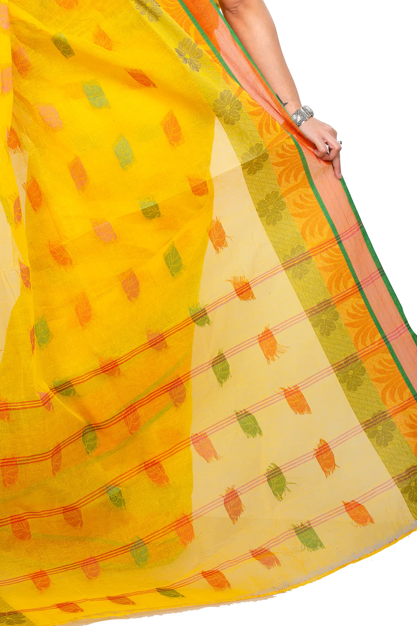 Yellow Pure Cotton TalGach Tant Saree (873)