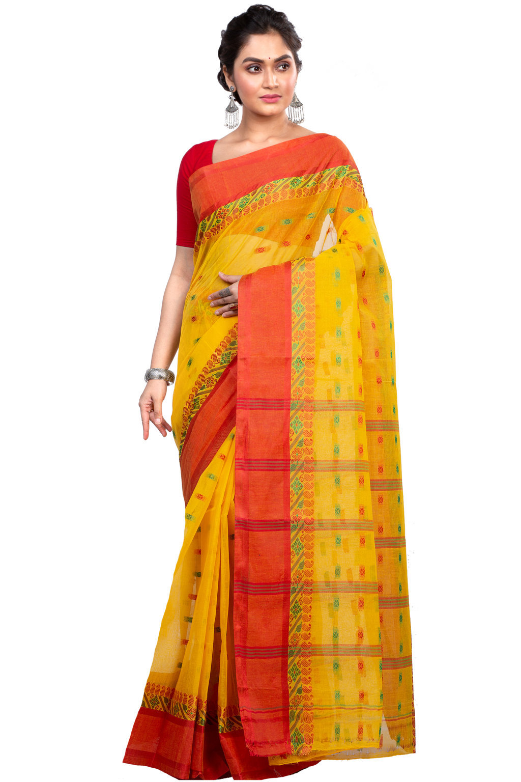 Yellow Pure Cotton ToraPar Tant Saree (878)