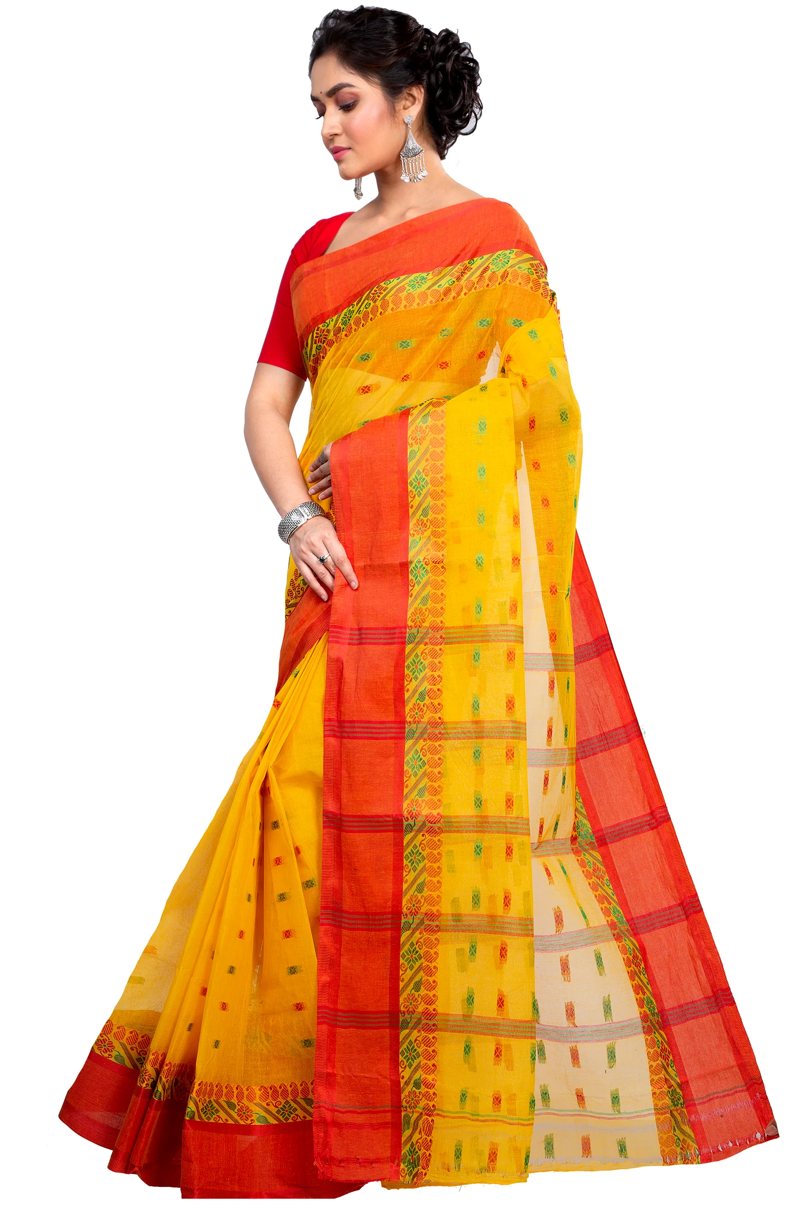 Yellow Pure Cotton ToraPar Tant Saree (878)