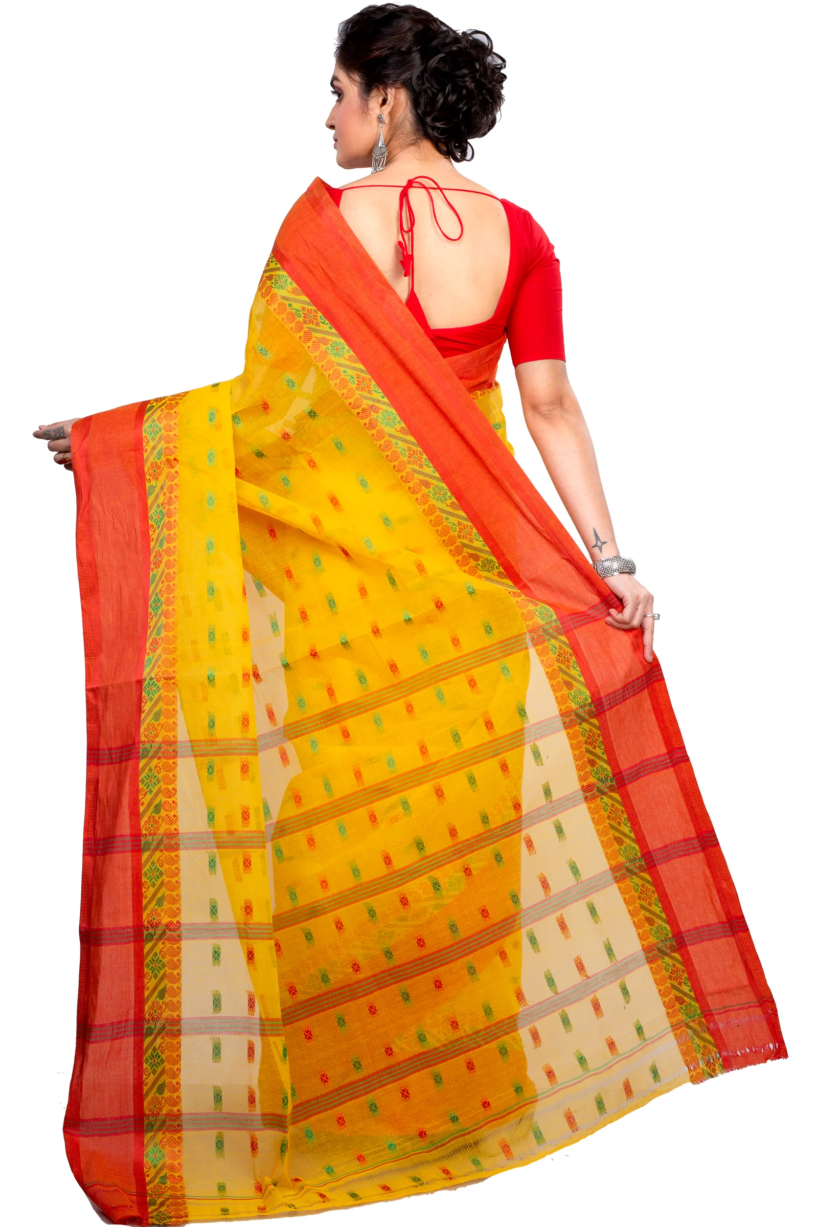 Yellow Pure Cotton ToraPar Tant Saree (878)