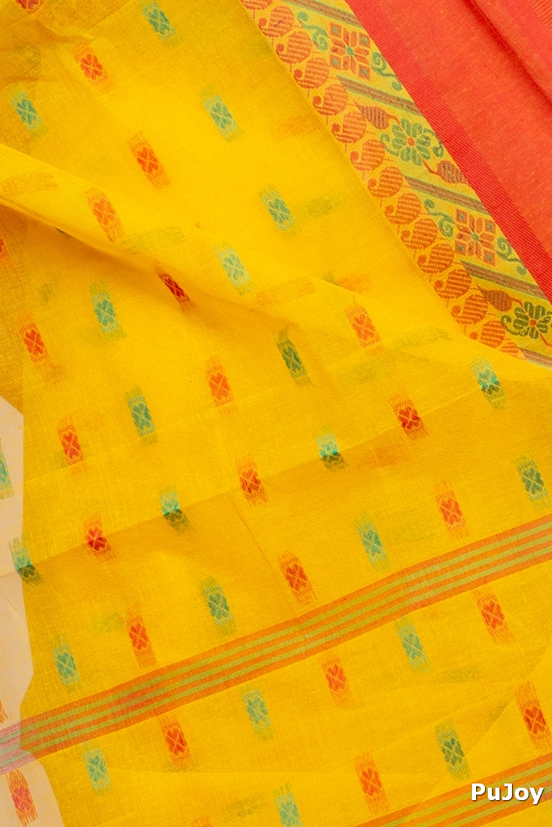 Yellow Pure Cotton ToraPar Tant Saree (878)