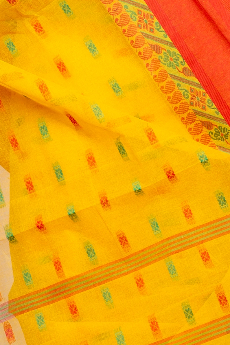 Yellow Pure Cotton ToraPar Tant Saree (878)