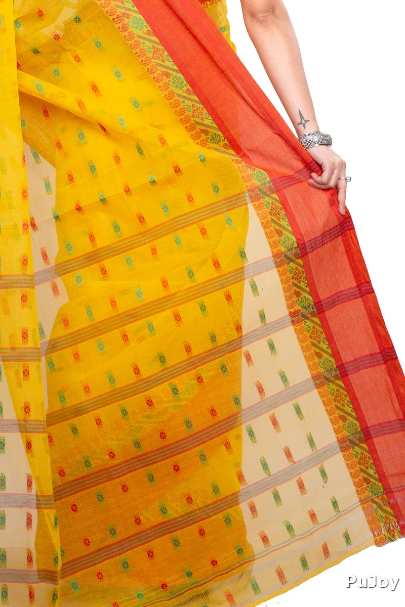 Yellow Pure Cotton ToraPar Tant Saree (878)
