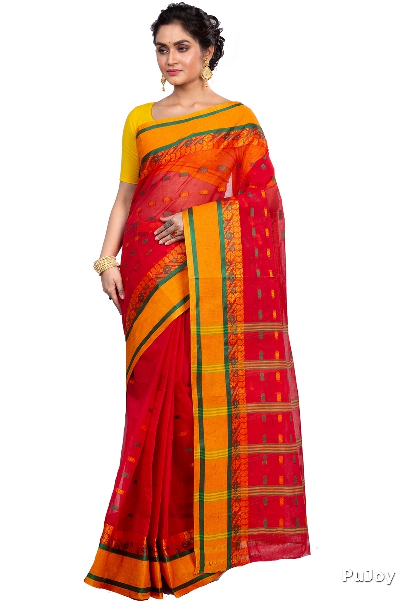 Red Pure Cotton ToraPar Tant Saree (879)