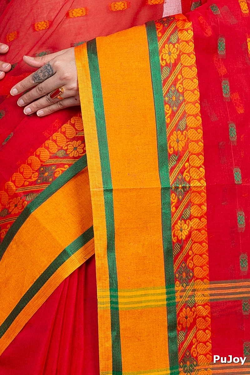 Red Pure Cotton ToraPar Tant Saree (879)