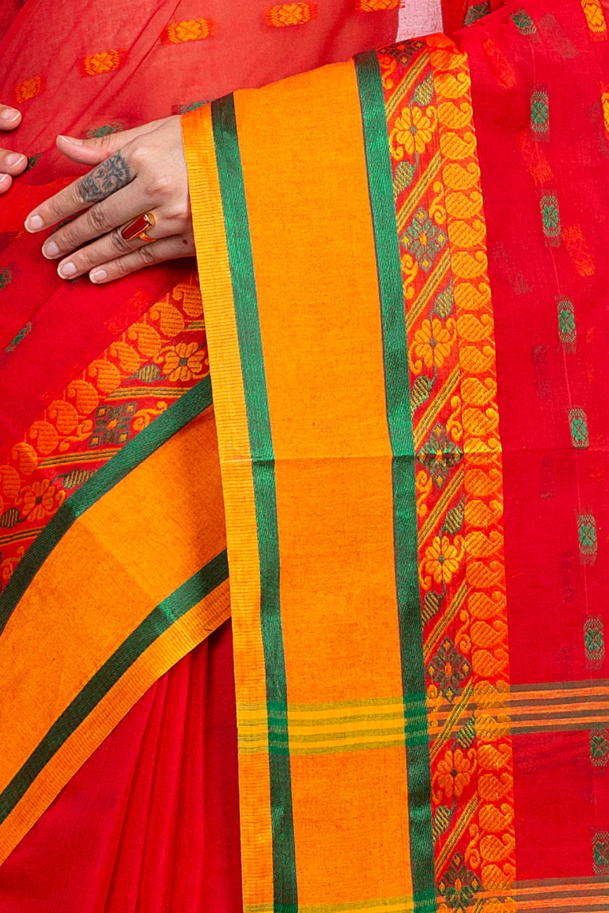 Red Pure Cotton ToraPar Tant Saree (879)