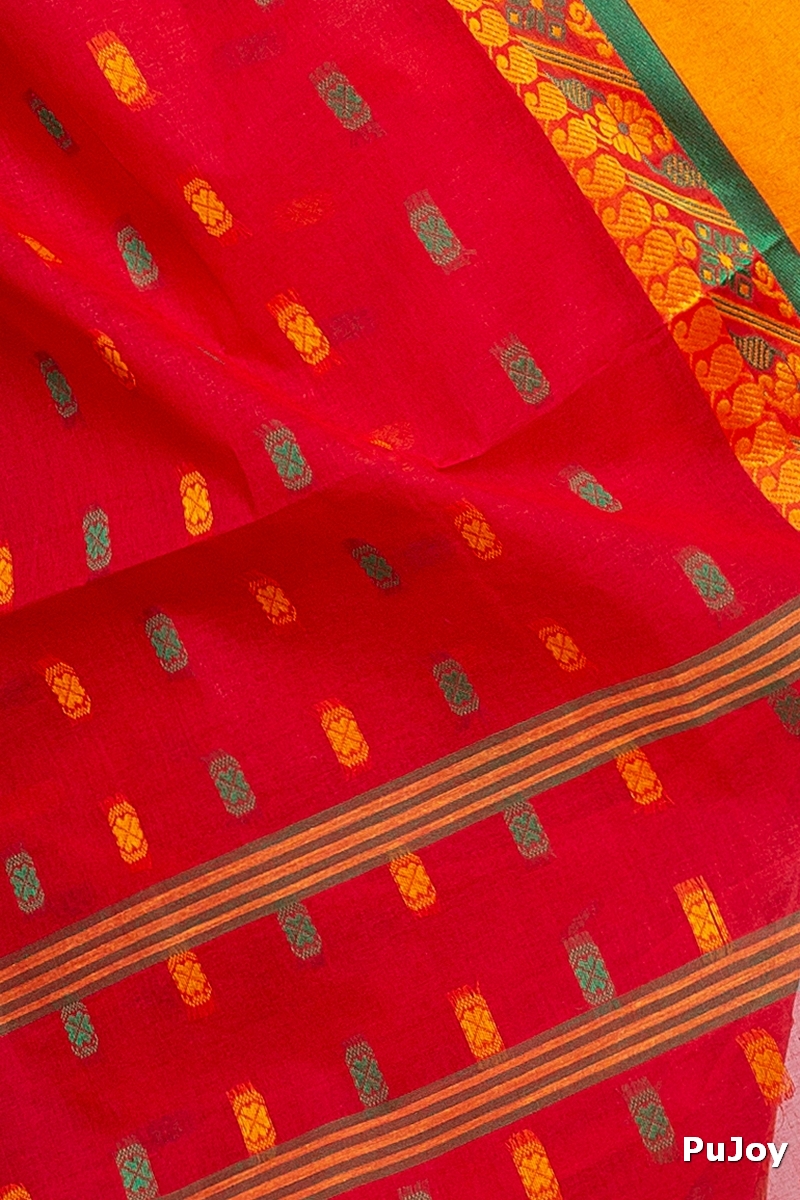 Red Pure Cotton ToraPar Tant Saree (879)