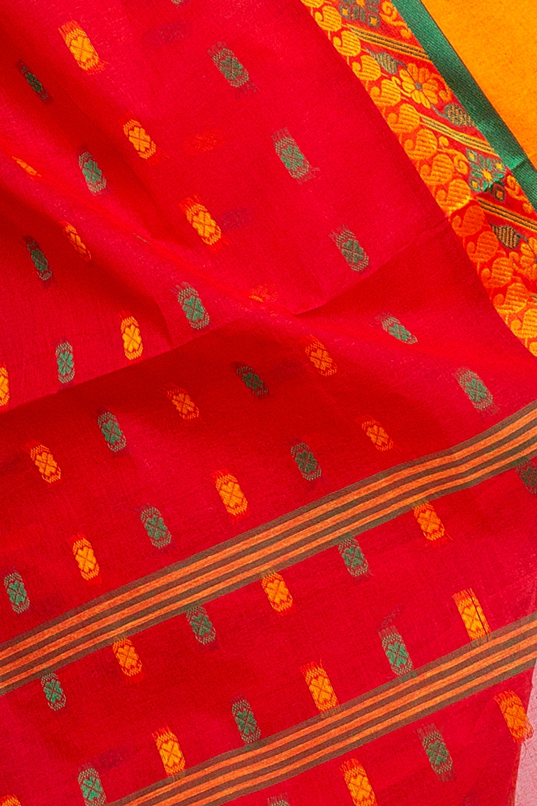 Red Pure Cotton ToraPar Tant Saree (879)