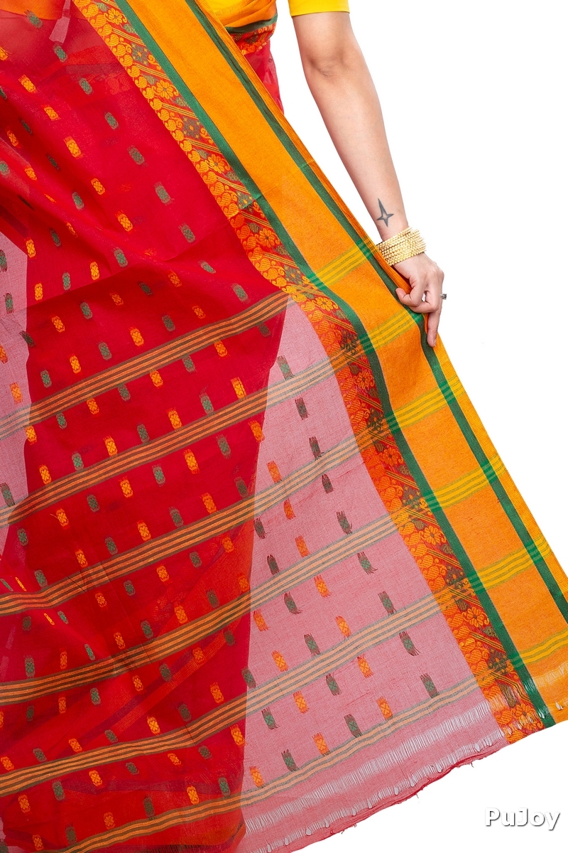 Red Pure Cotton ToraPar Tant Saree (879)