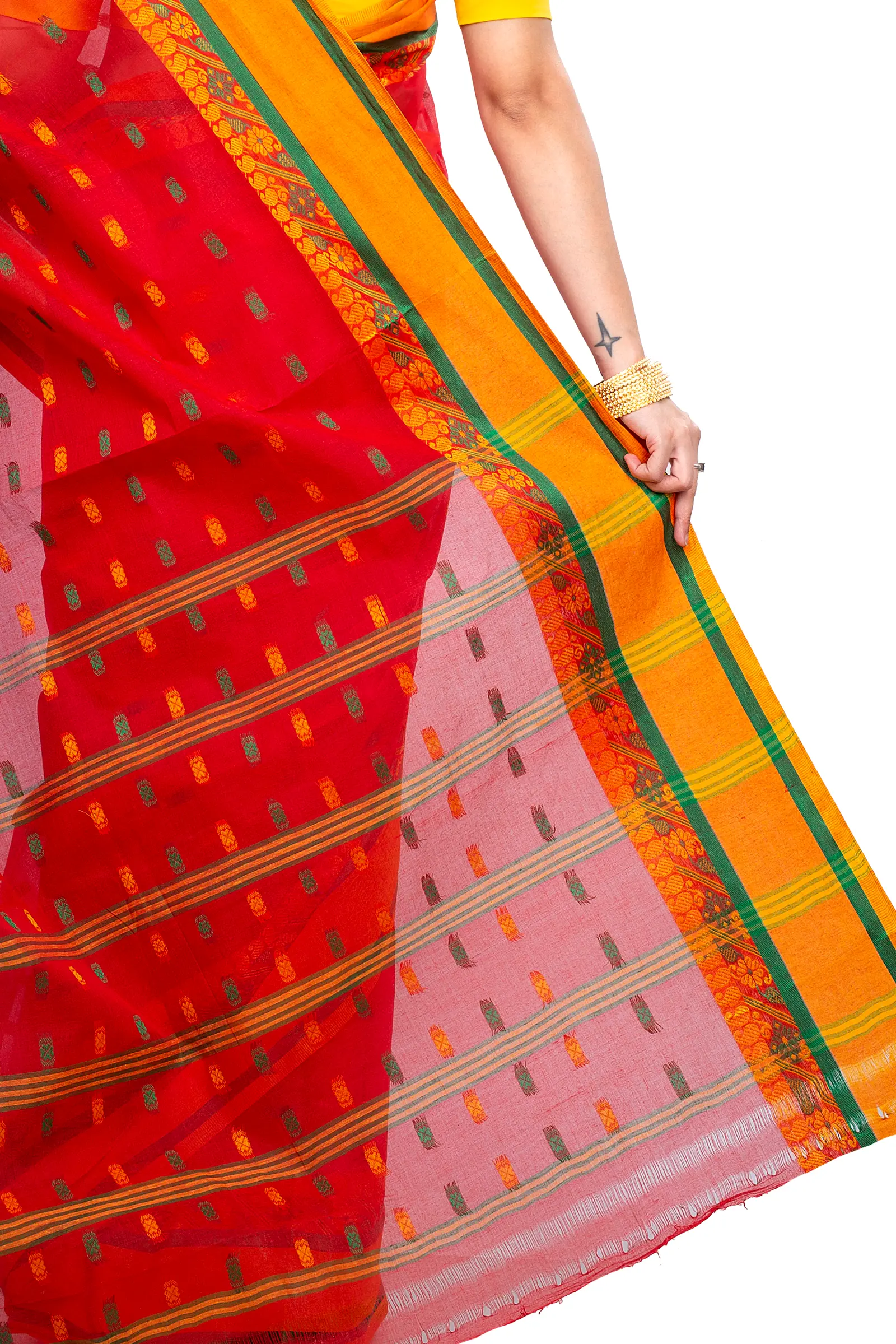 Red Pure Cotton ToraPar Tant Saree (879)