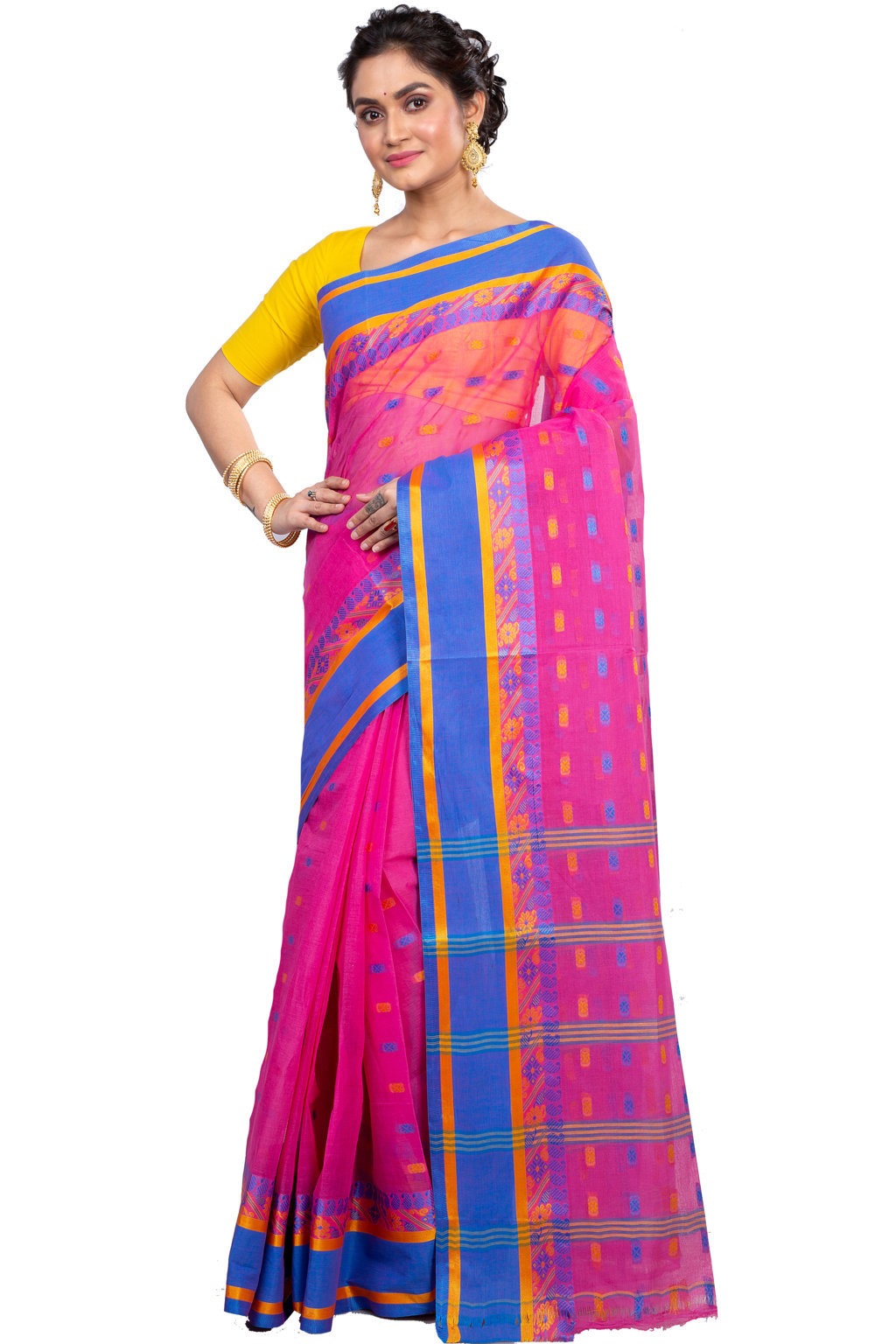 Pink Pure Cotton ToraPar Tant Saree (880)