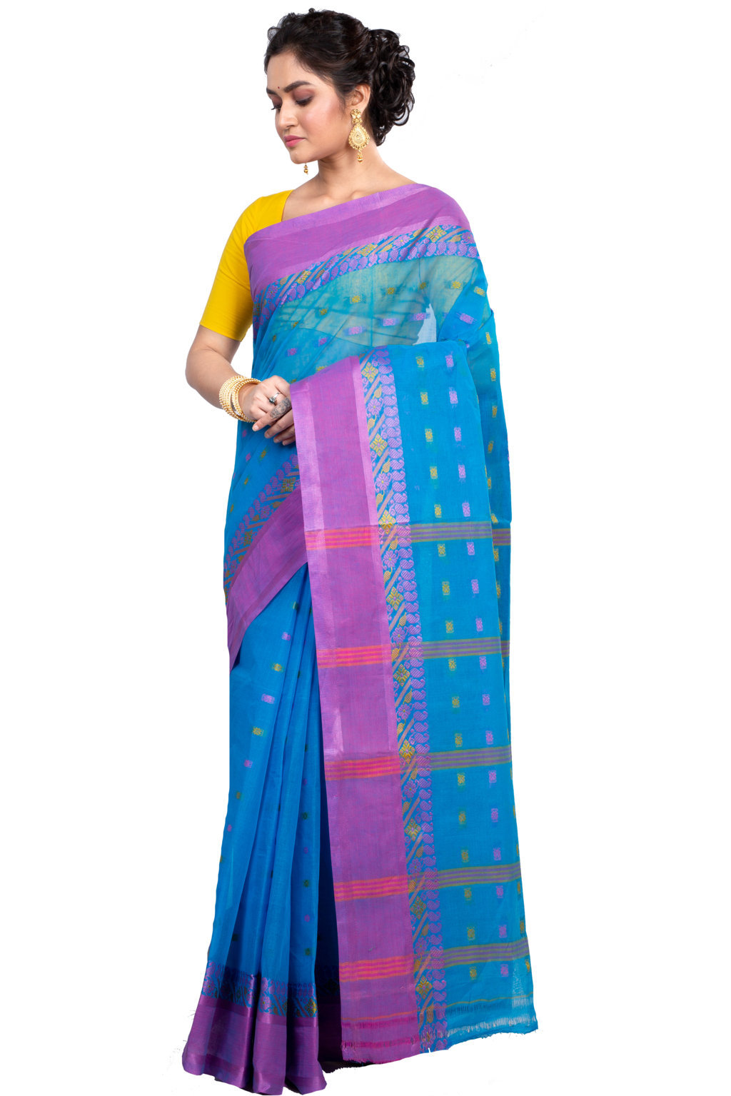 Sky Blue Pure Cotton ToraPar Tant Saree (881)