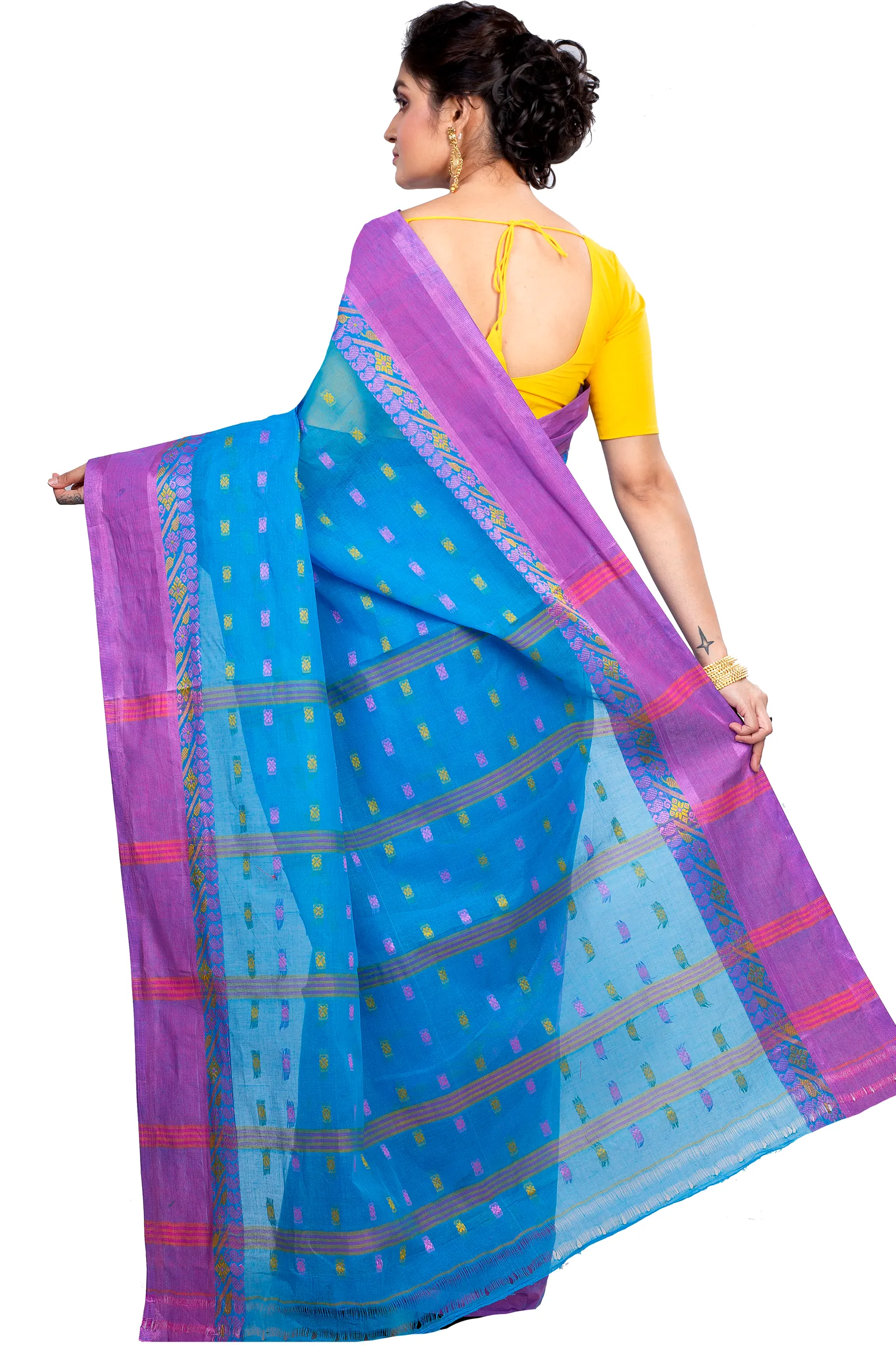 Sky Blue Pure Cotton ToraPar Tant Saree (881)